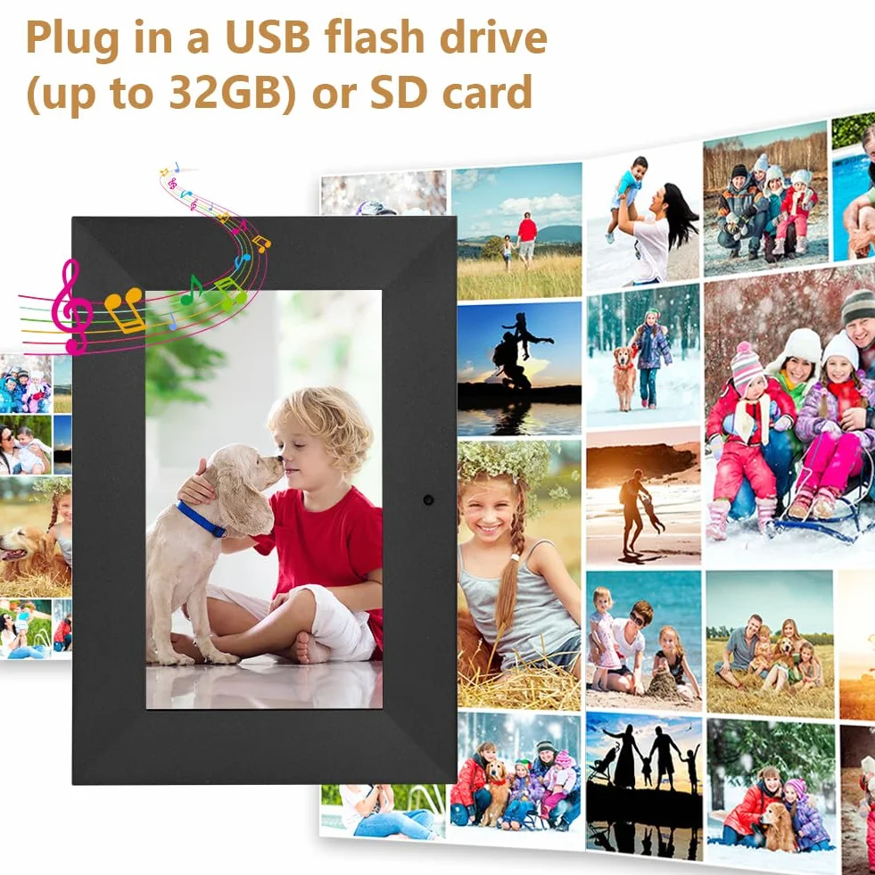 Vicloon 17,8 cm cyfrowa ramka na zdjęcia, HD ekran IPS, odtwarzacz zdjęć/muzyki/wideo/kalendarz/alarm, z pilotem zdalnego sterowania, obsługa kart USB/SD, możliwość montażu na ścianie (bez WiFi)