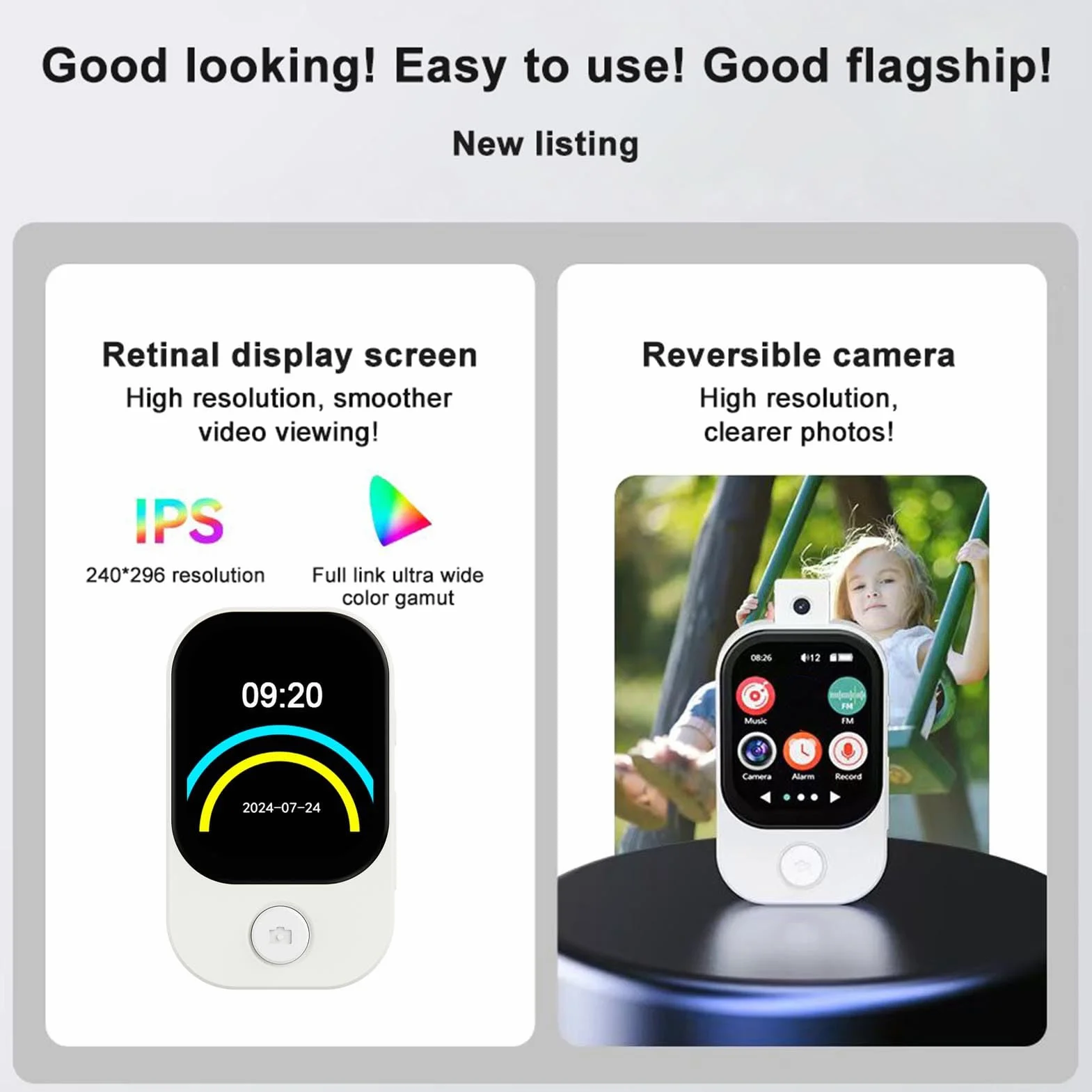 Odtwarzacz MP3 z 5.4, Odtwarzacz Muzyki z Głośnikiem HiFi, Aparat Flip HD 720P, Ekran Dotykowy 2,01 Cala, e -booki Radiowe FM (128G Mała karta pamięci)