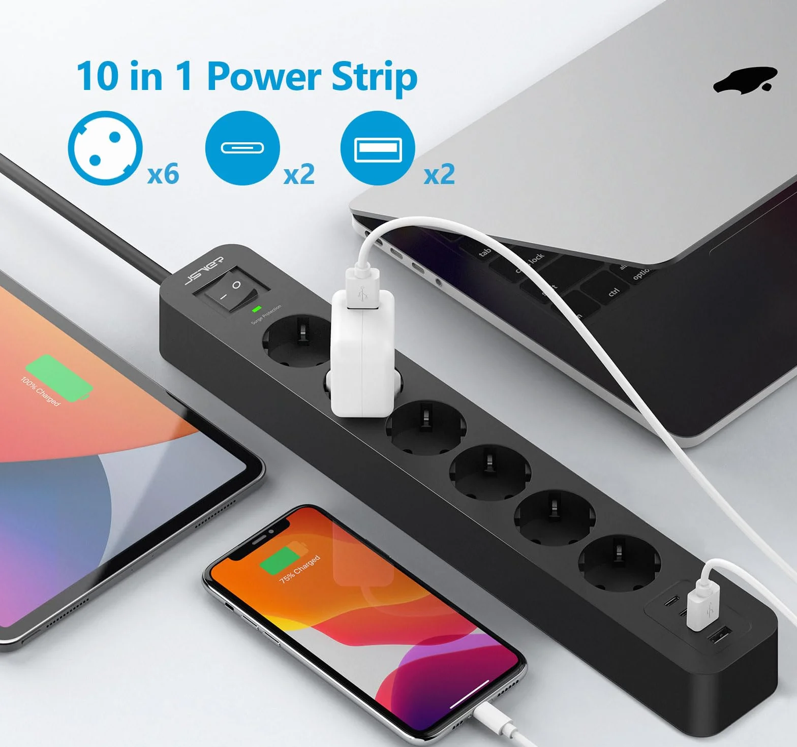 Listwa Zasilająca Surge Protector 6 Gniazd 4 Porty USB 5V3.4A 2M Czarna
