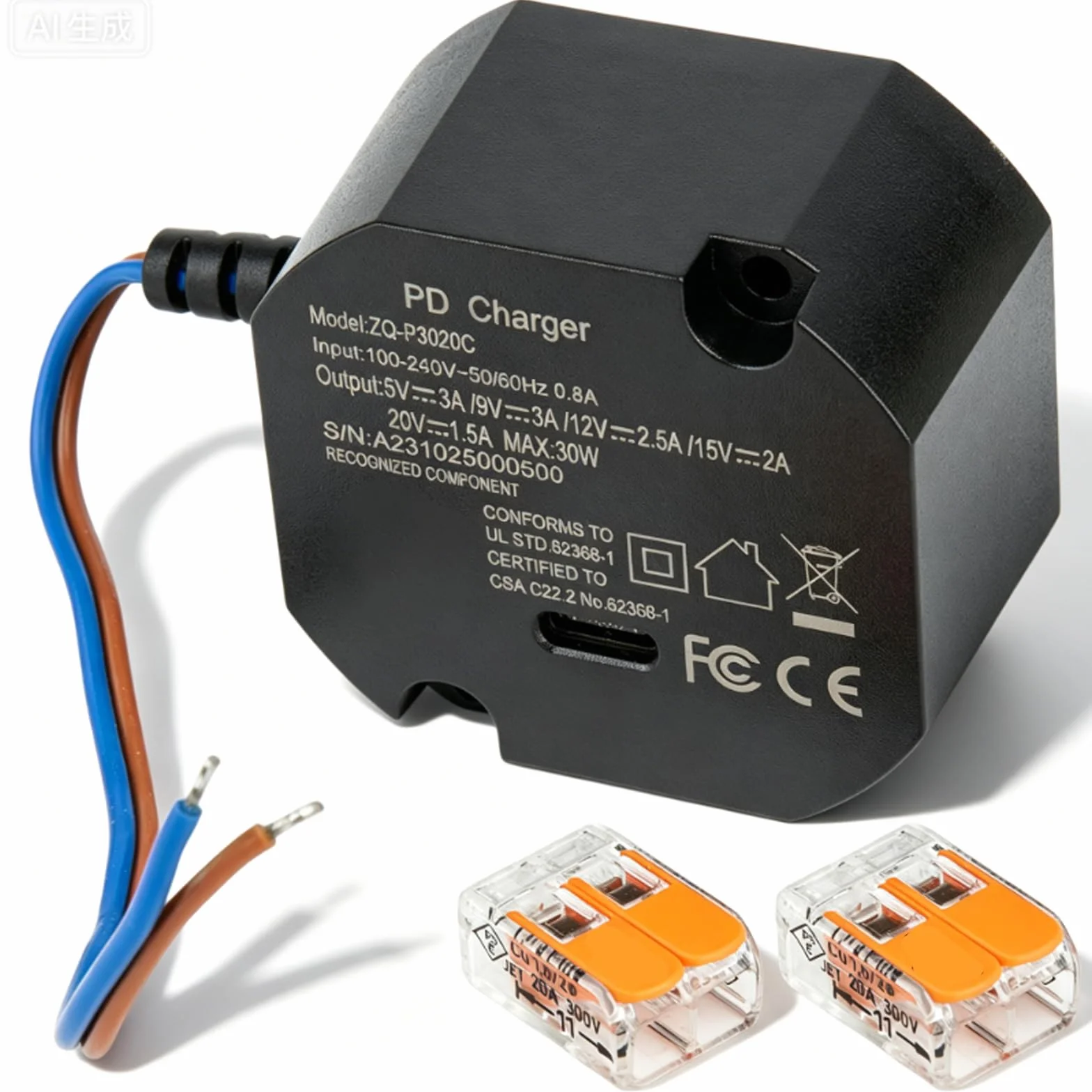 Zasilacz USB-C 30 W automatyczne negocjacje 100-240 V AC 50 Hz