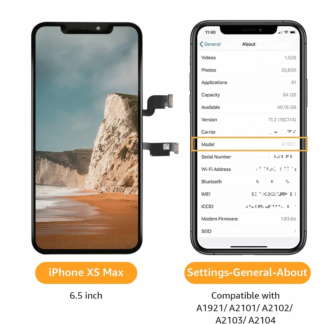 bokman Ekran dotykowy do iPhone XS Max, wyświetlacz i zamiennik ekranu dotykowego FHD (Face ID, programowalny True Tone (6,5")