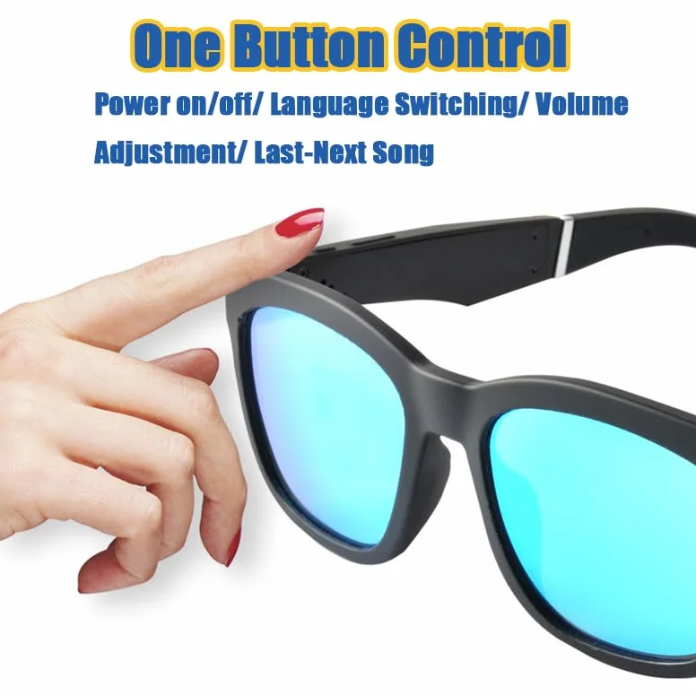 Okulary Bluetooth 5.0 na Przewodnictwo Wbudowanym Mikrofonem i Głośnikami, Inteligentne Okulary Bluetooth z Filtrem światła Niebieskiego Soczewki do Wszystkich (Czarny)