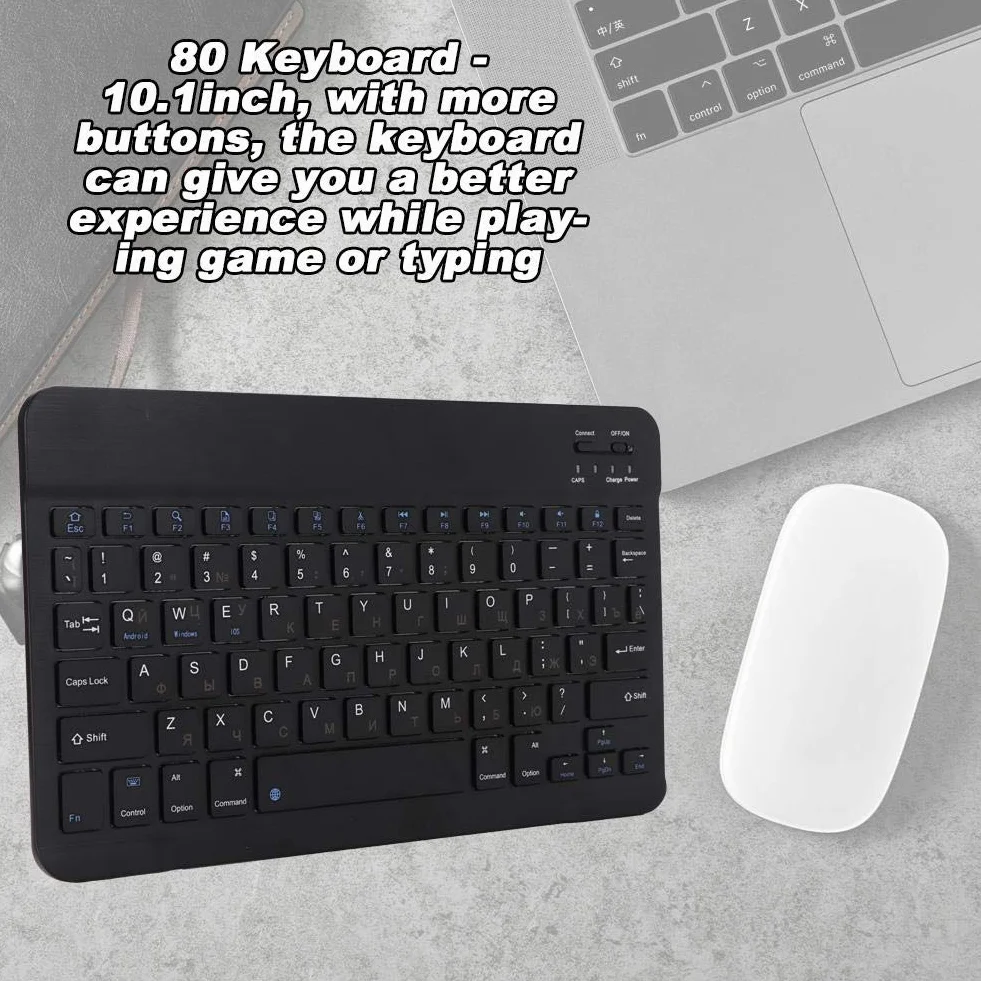 Bezprzewodowa klawiatura Bluetooth Mavis Laven, uniwersalna, przenośna, ultracienka, rosyjska klawiatura Bluetooth do tabletu, smartfona, kompatybilna z systemem iOS/Windows/Android, 25 cm