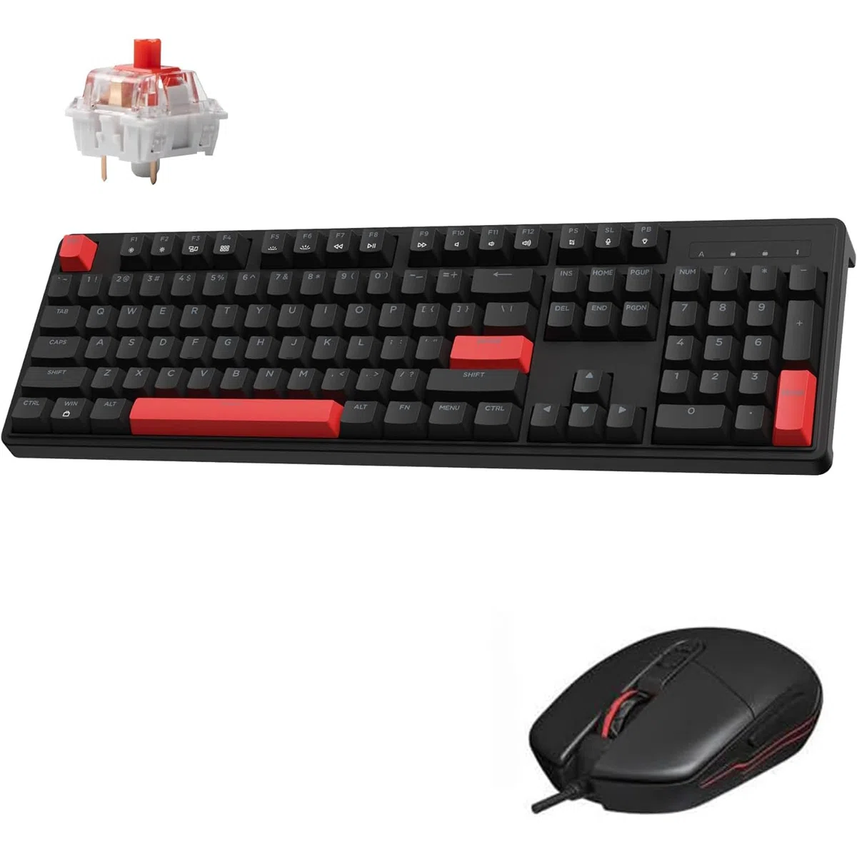LEMOKEY X2 QMK/VIA 104-klawiszowy programowalny zestaw klawiatury i myszy do gier, czerwone podświetlenie, przewodowa klawiatura mechaniczna z czerwonymi przełącznikami, do