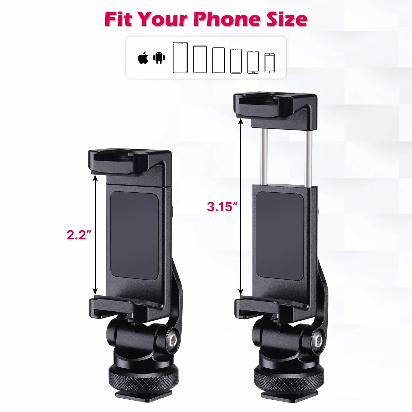 ULANZI Metalowy statyw do telefonu ST-10, uniwersalny adapter do smartfona 360° z 2 uchwytami na zimną stopkę, regulowany uchwyt zaciskowy do telefonu komórkowego, kompatybilny z iPhone, Samsung