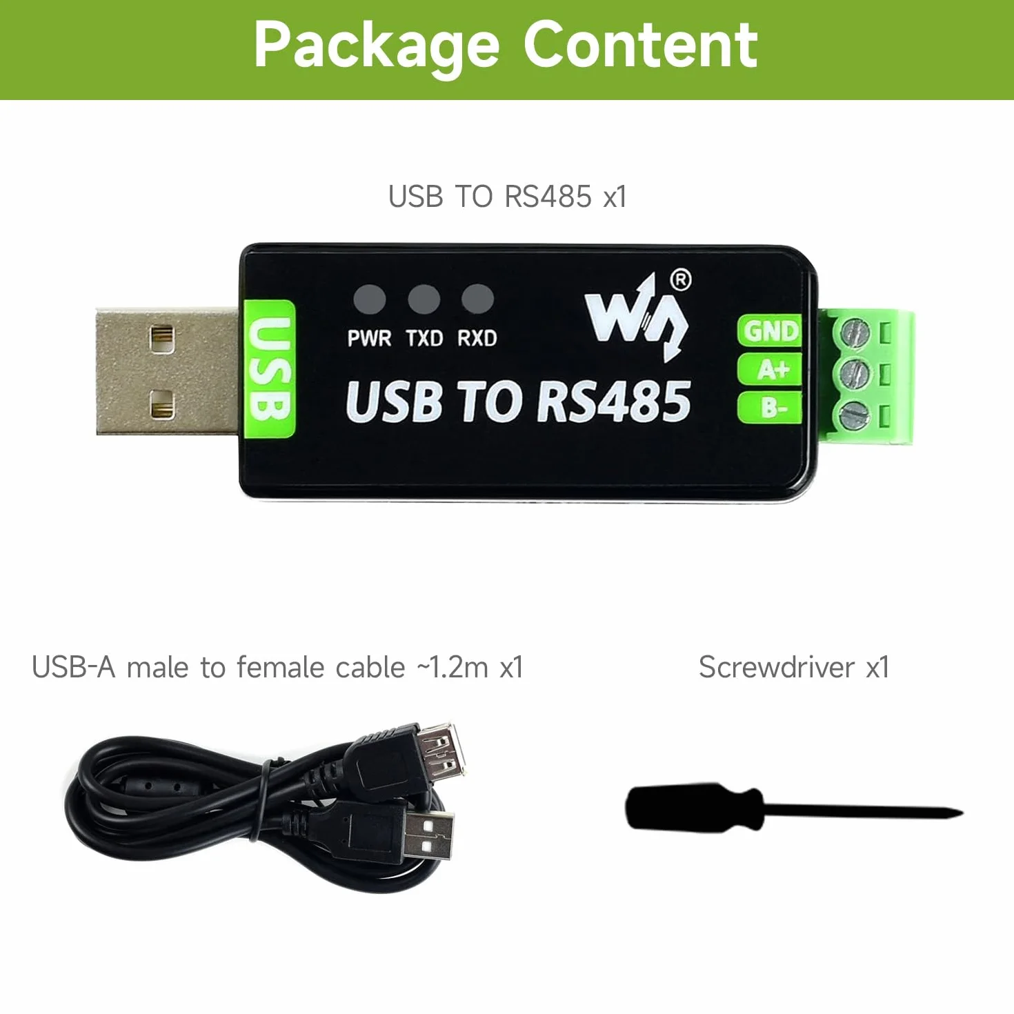 Waveshare Industrial USB to RS485 Converter with Original FT232RL Automatic Transceiving Embedded Protection Circuits Such as Fuse ESD Protection and TVS Diode