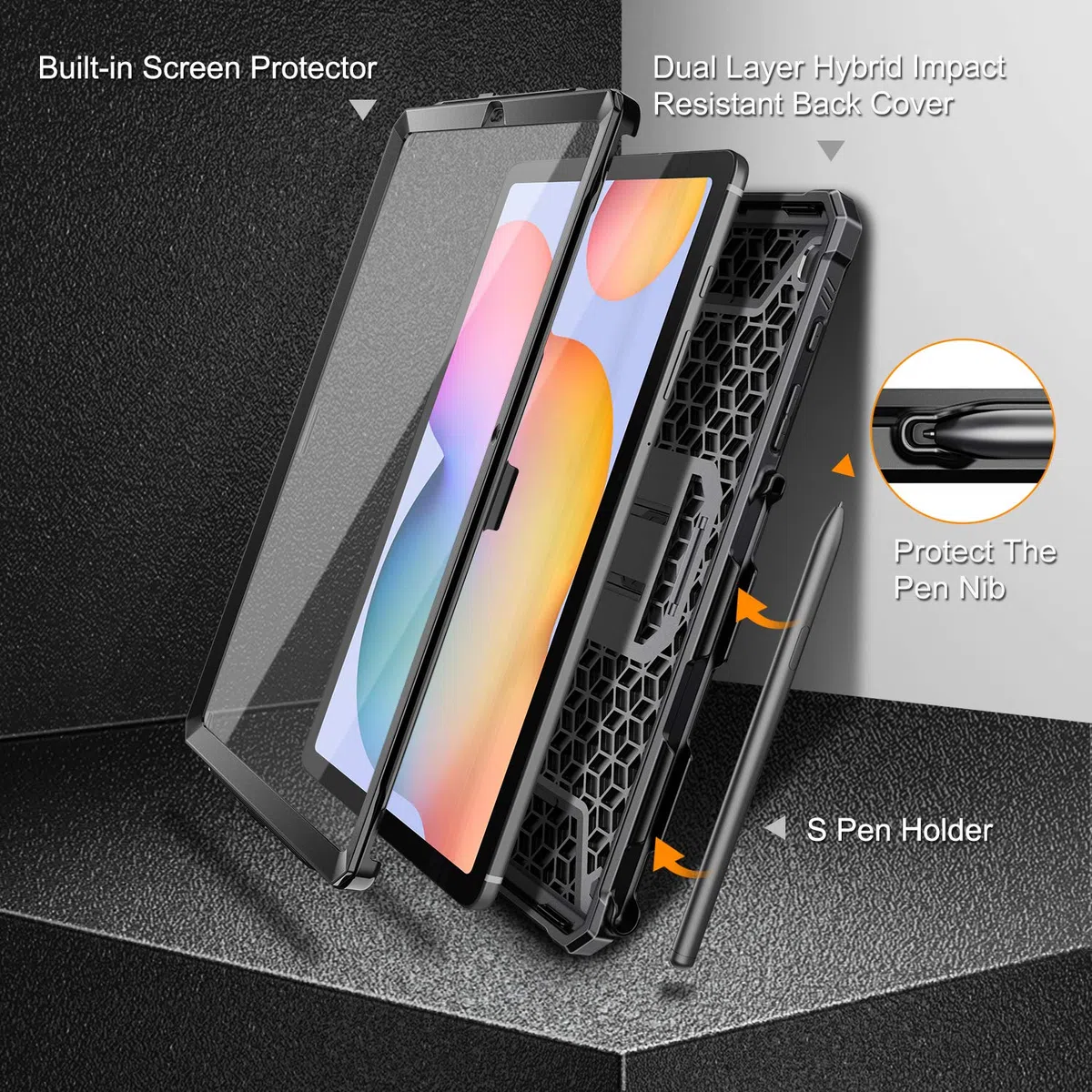 Fintie etui odporne na wstrząsy do Samsung Galaxy Tab S6 Lite 2022/2020 10,4 cala, wytrzymałe etui z podpórką i wbudowanym ochraniaczem ekranu do Galaxy Tab S6 Lite, czarne