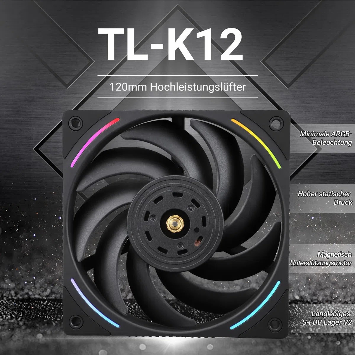 THERMALRIGHT TL-K12 120mm Wentylator chłodzący procesor, wentylator obudowy komputera, 4PIN PWM sterowanie, 2150 obr./min, wentylator PC z łożyskami S-FDB, wentylator ciśnieniowy (Czarny)