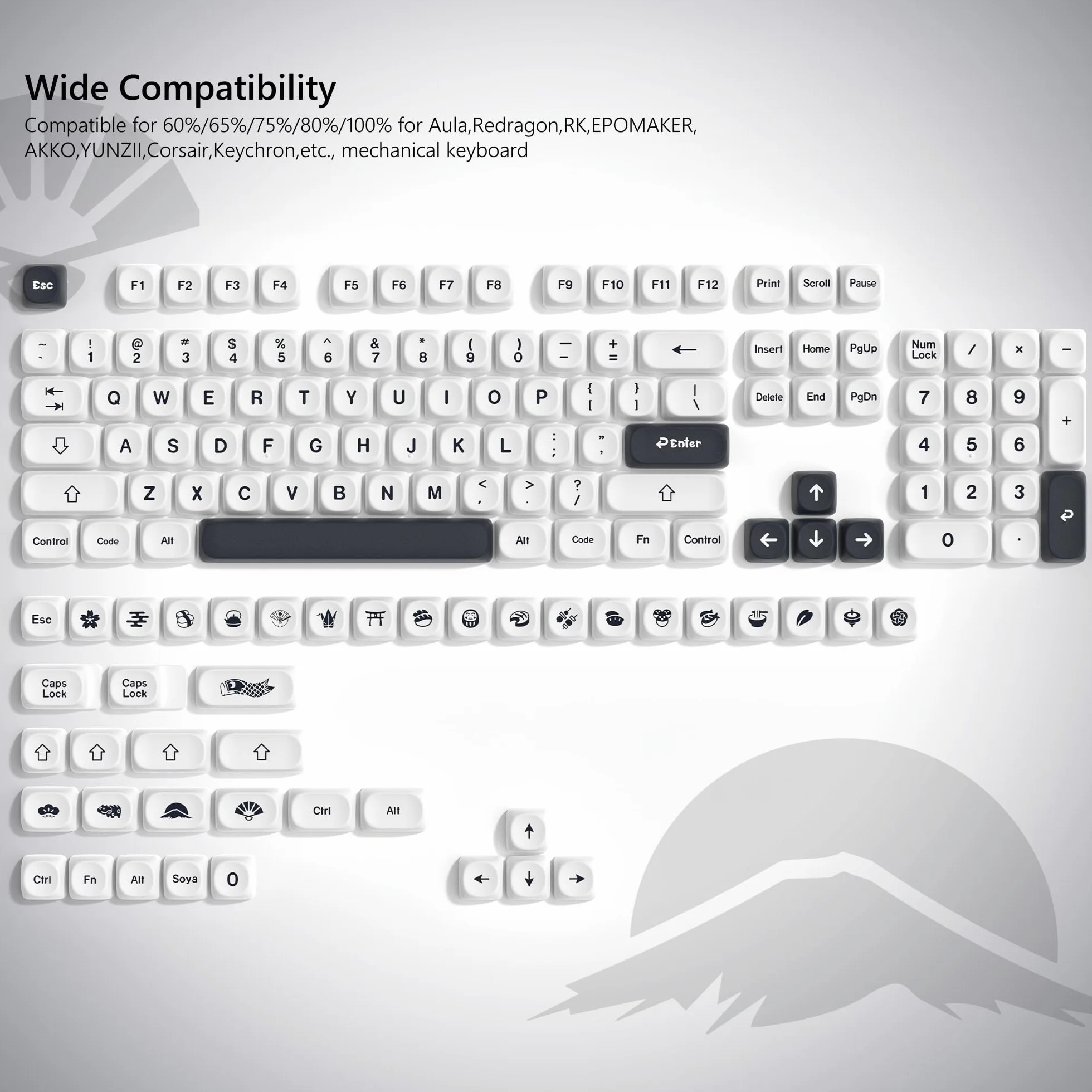Womier Nasadki klawiszy PBT 75% MOA Sublimacja barwnikowa do klawiatury mechanicznej Cherry MX