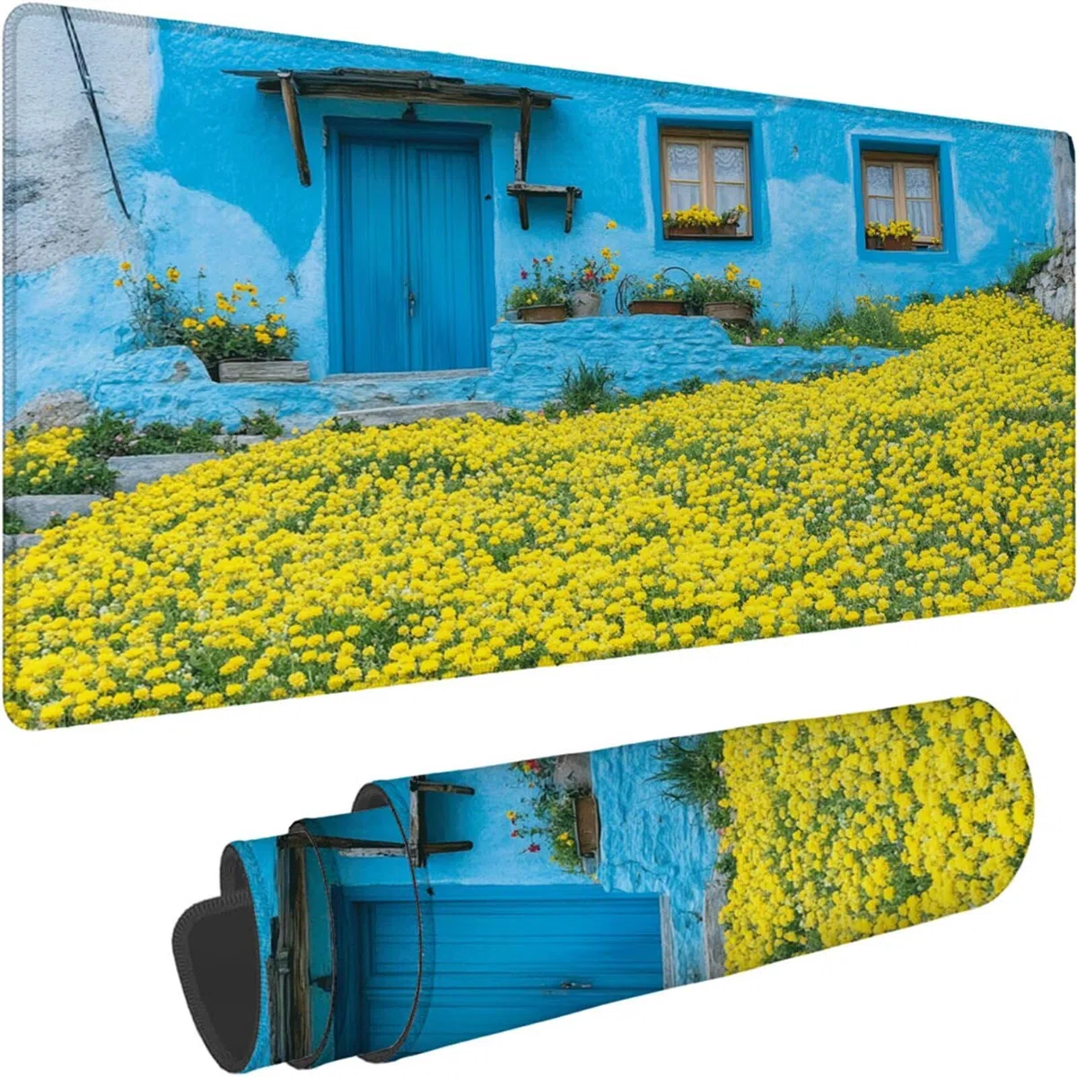 Gamingowa podkładka pod mysz 1200 x 600 x 3 mm, XXL, wodoszczelna, odporna na ścieranie, z przyszytymi krawędziami, niebieska, podkładka na biurko, poprawia prędkość i precyzję pod laptopa, komputer