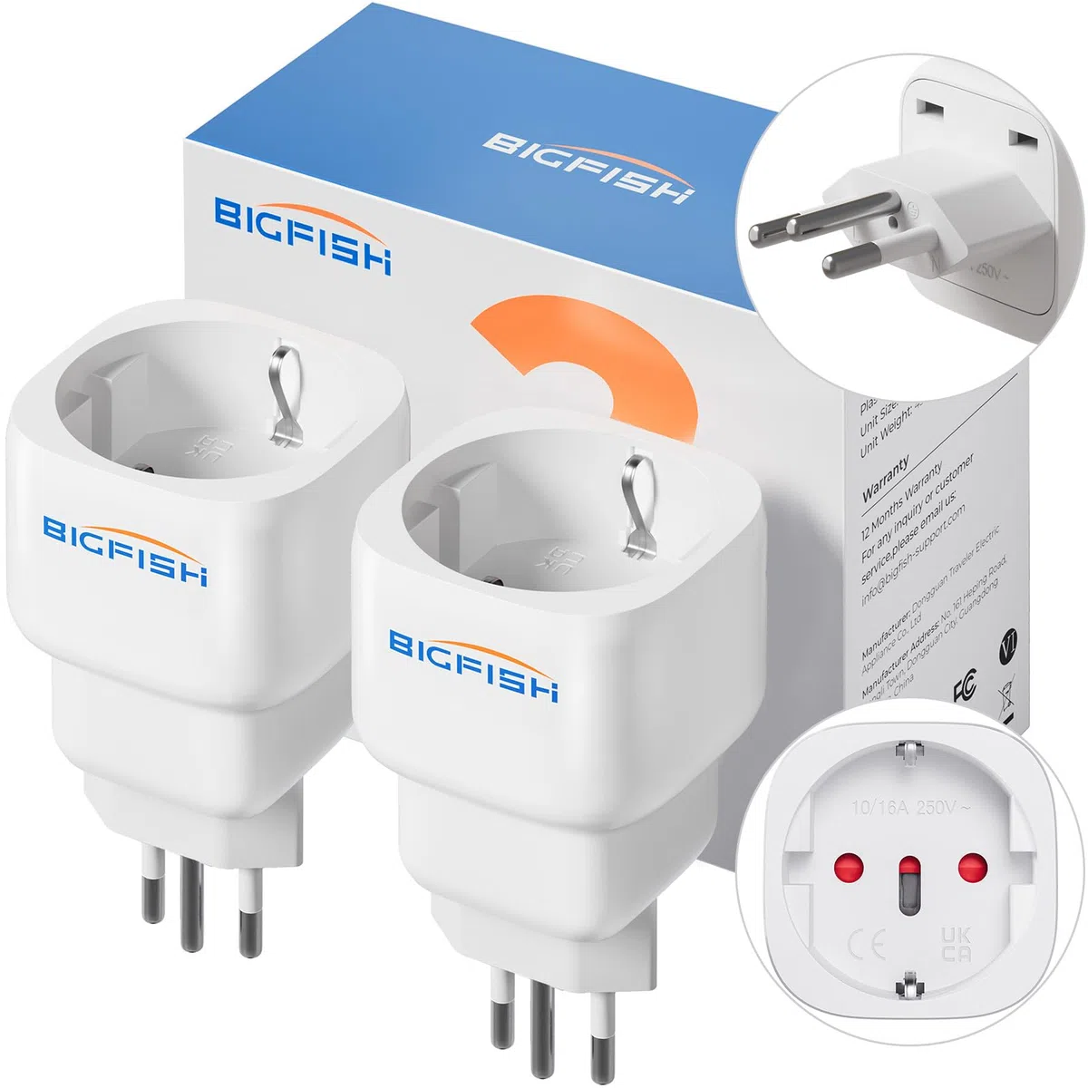 Bigfish Adapter Szwajcaria Niemcy, 2 sztuki, adapter do gniazdka w Szwajcarii Niemcy, adapter Niemcy, Szwajcaria, typ J, szwajcarska wtyczka podróżna do Malediwów, Rwandy, Liechtensteinu, biały
