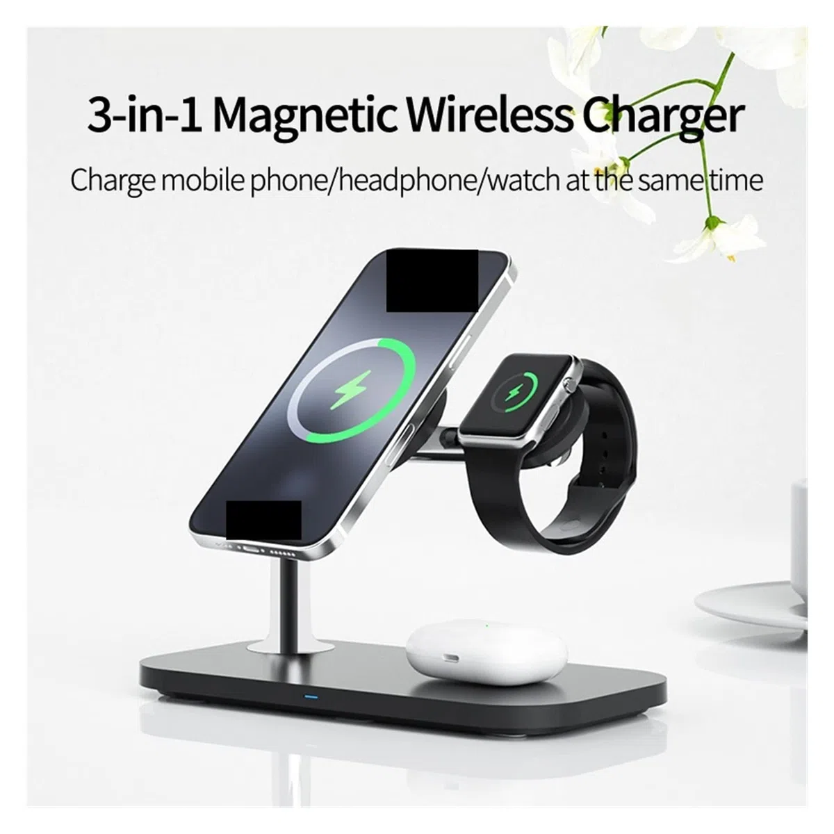 Magnetyczna bezprzewodowa ładowarka 30 W 3 w 1 Stojak na telefon Zegarek Magnetyczna bezprzewodowa stacja ładująca Szybkie ładowanie słuchawek Kompaktowy i mocny(Model JD85-01)