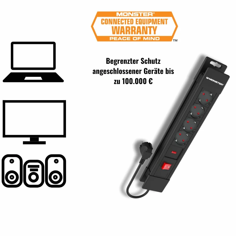 Monster – ochrona odgromowa ochrona przeciwprzepięciowa 4 AC FR – ochrona 608 J – eliminuje zakłócenia sieciowe – poprawia obraz i dźwięk – 1,50 m