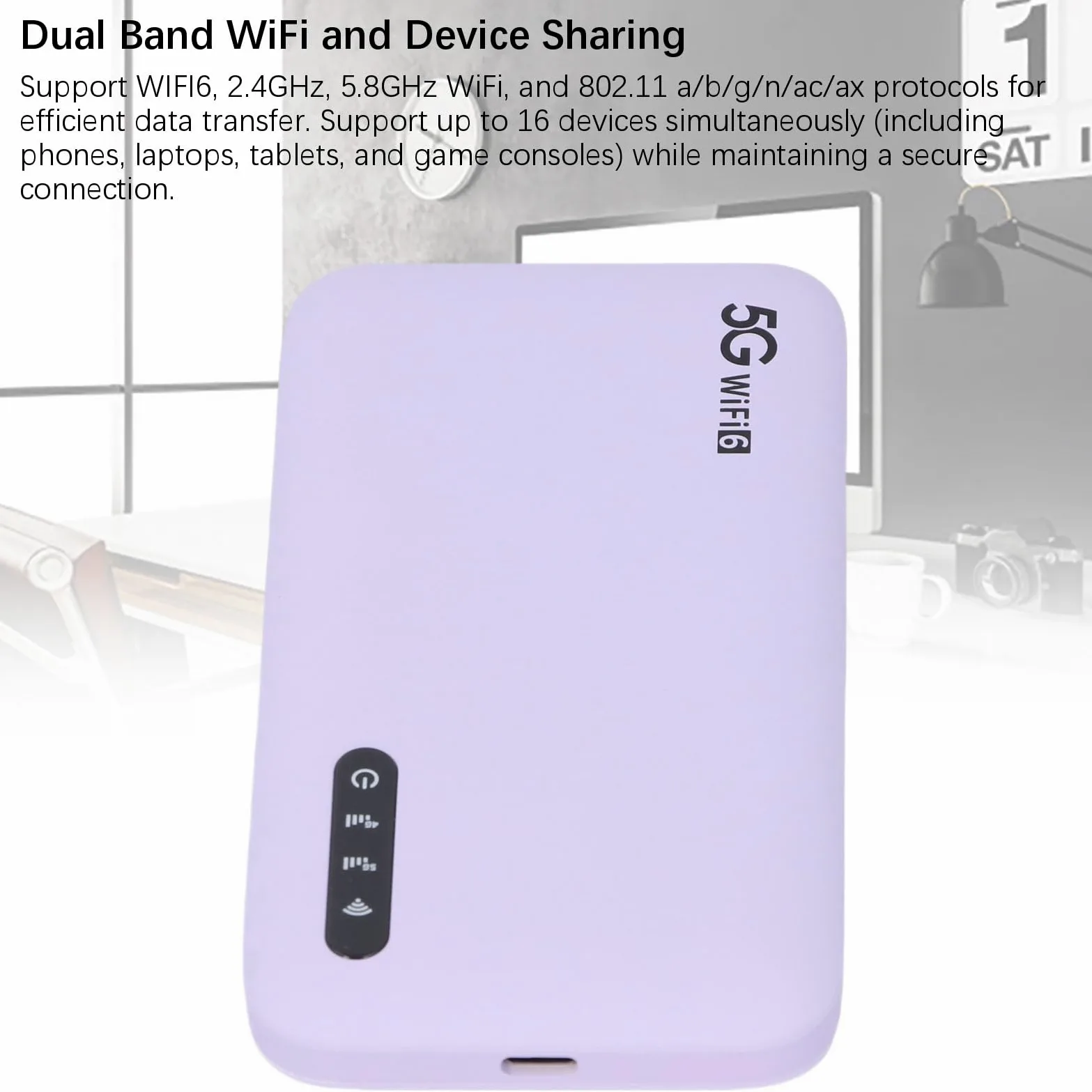 5G Mobilny Hotspot WiFi 6 Router Podróżny z baterią 6100mAh i Gniazdem Nano SIM Obsługa 16 urządzeń 2,77 Gb/s Prędkość IP67 Fioletowy