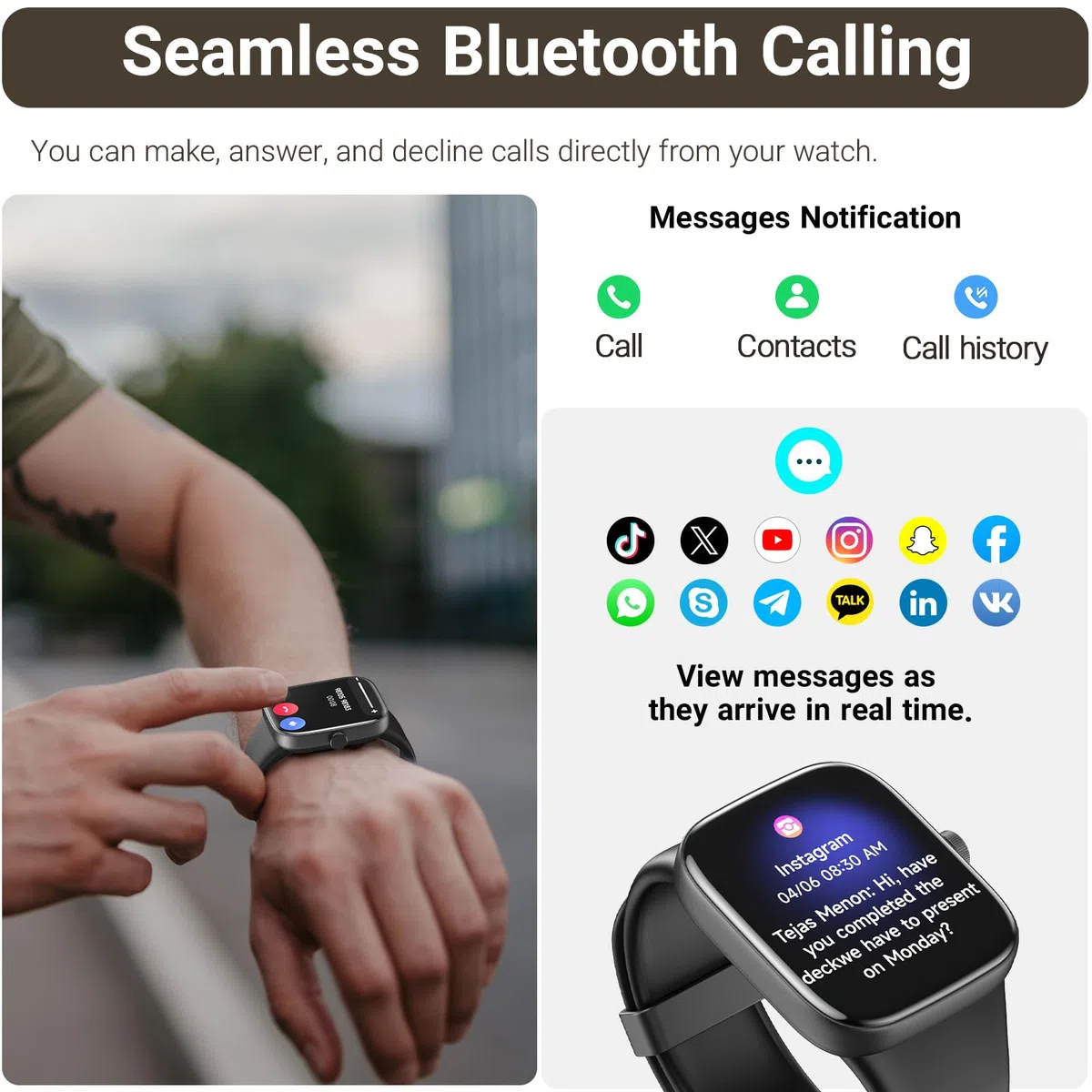 TOZO S7 Smartwatch Bluetooth Call 1,85-calowy ekran dotykowy AMOLED Ultra HD, dynamiczne wybieranie wiadomości, ponad 100 trybów sportowych, wykrywanie zdrowia ludzkiego z długą baterią