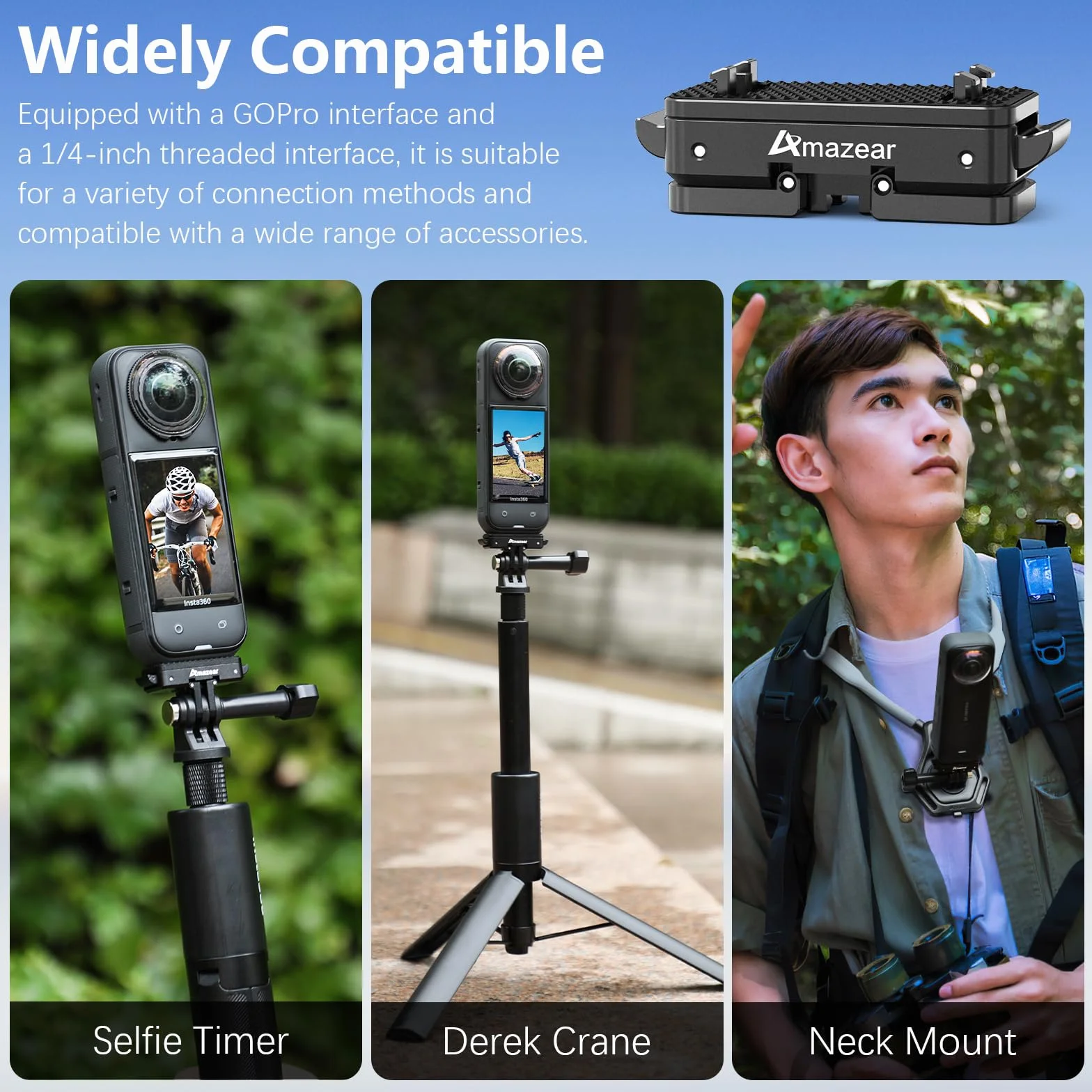 AMAZEAR Magnetyczny uchwyt szybkiego zwalniania do akcesoriów pneumatycznych Insta360 X5 X4, Insta 360 X5 / Ace Pro 2, adapter QR ze stopu aluminium z Go-Pro i uchwytem gwintowanym 1/10.2 cm-20