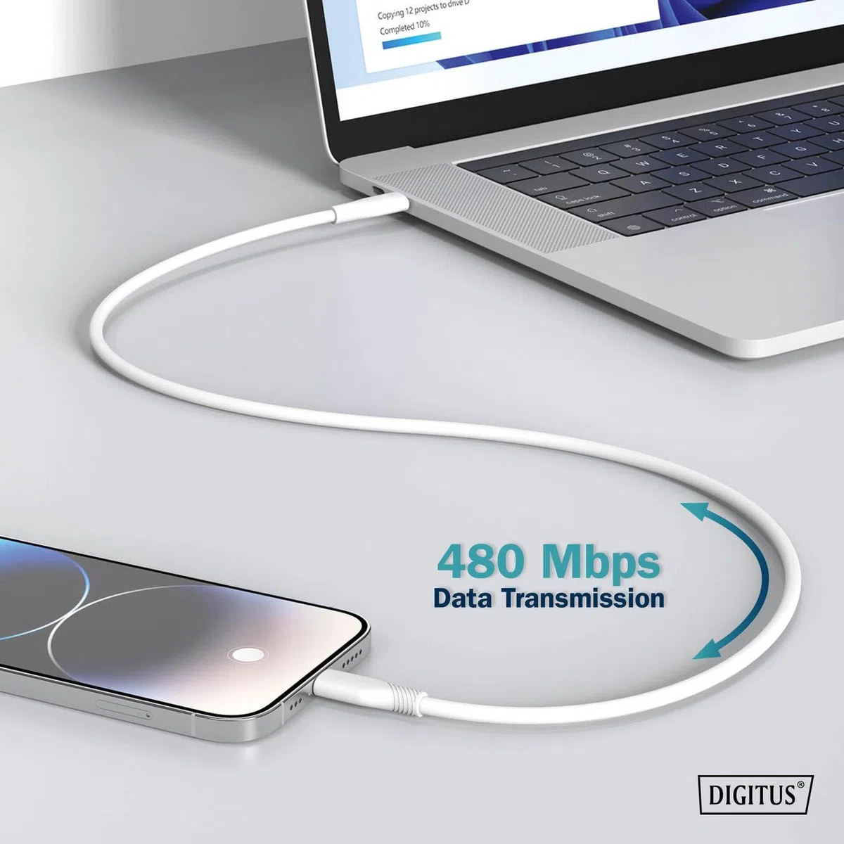 DIGITUS Kabel do ładowania - USB C do Lightning - 0,5 m - Kabel USB 480 Mbit/s 60 W 3 A - Elastyczna silikonowa osłona z zabezpieczeniem przed zginaniem - Certyfikat MFI dla urządzeń Apple - Biały