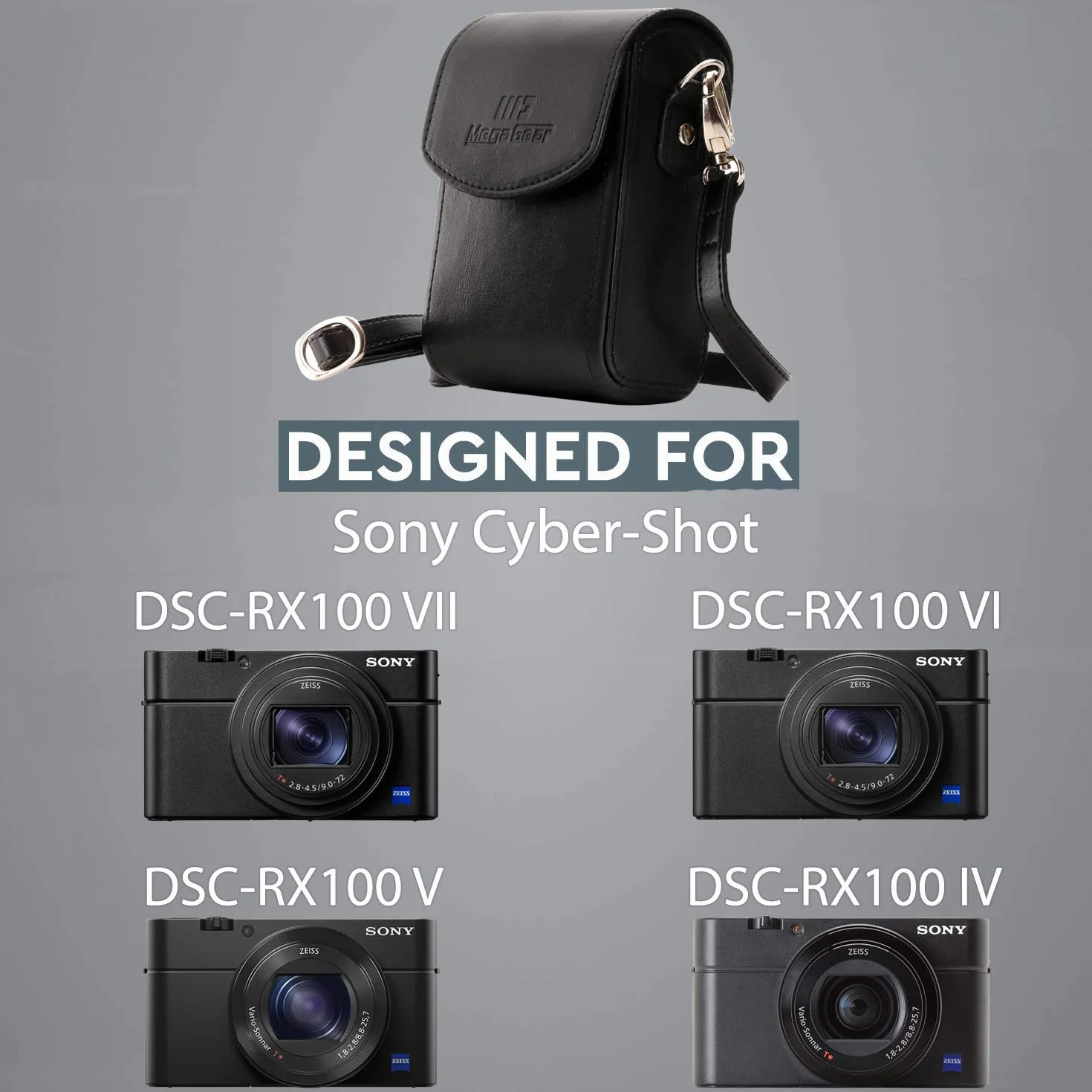 MegaGear MG1496 Skórzane etui na aparat z paskiem do Sony Cyber-shot DSC-RX100 VI, DSC-RX100 V, DSC-RX100 IV, DSC-RX100 III, czarne