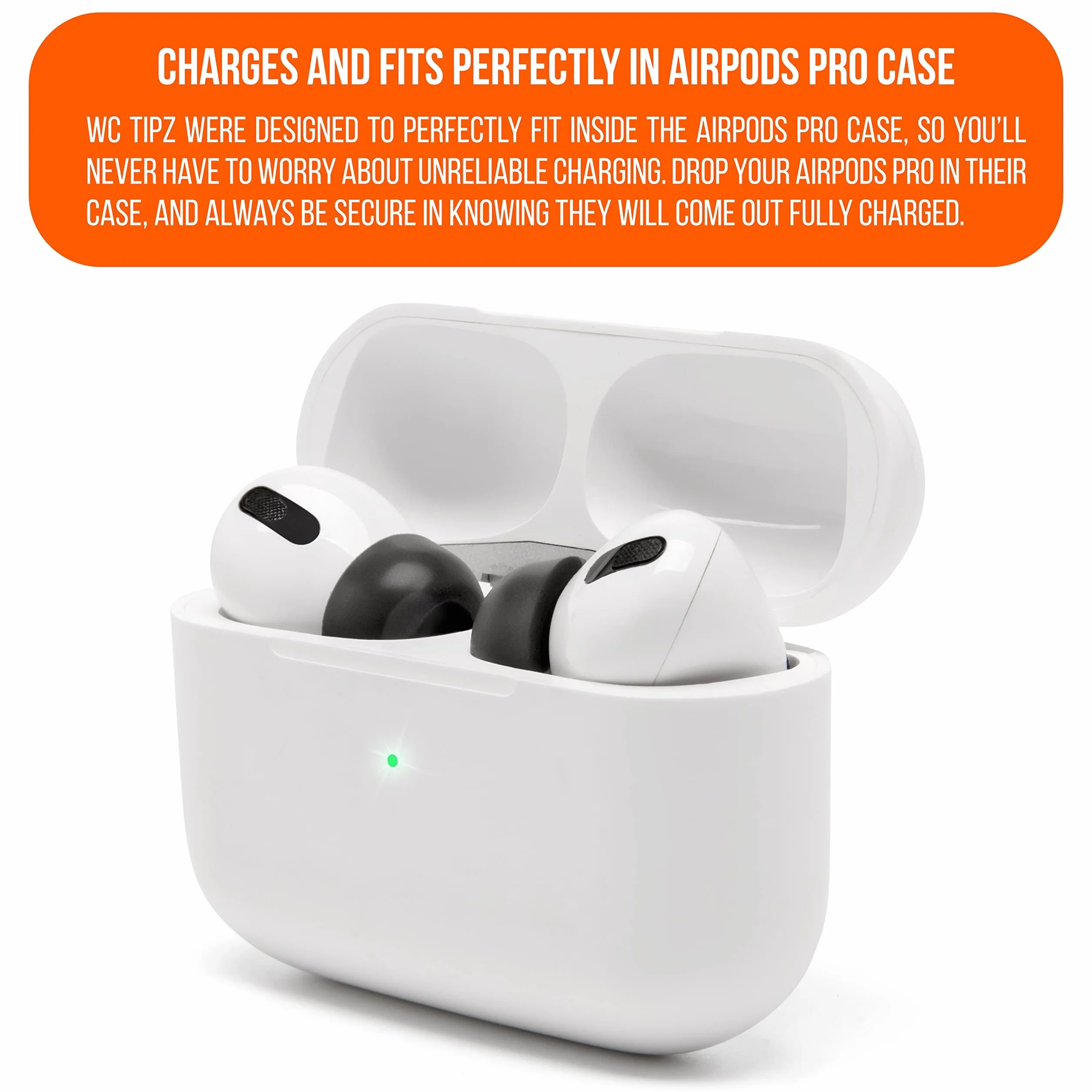 WC TipZ – ulepszone zatyczki do uszu z pianki z pamięcią kształtu do Airpods Pro firmy Wicked Cushions | Lepszy komfort, uszczelnienie i czas odbijania się pianki | Pitch Black