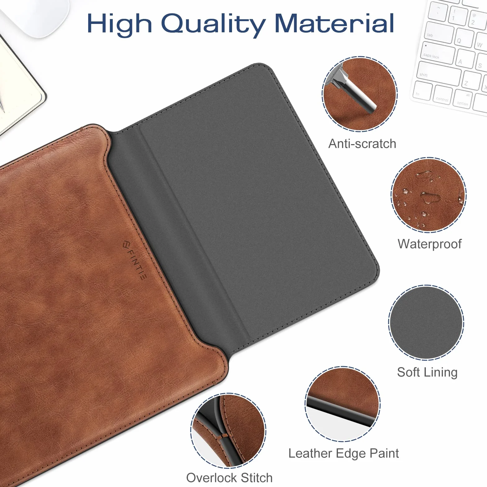 Fintie Etui na MacBooka Air 13,6 A3240, A3113, A2681, Pro 14 A3401, A3185, A3112, A2992, A2918, A2779, A2442, pokrowiec, ze skóry poliuretanowej, z funkcją podstawki, brązowe