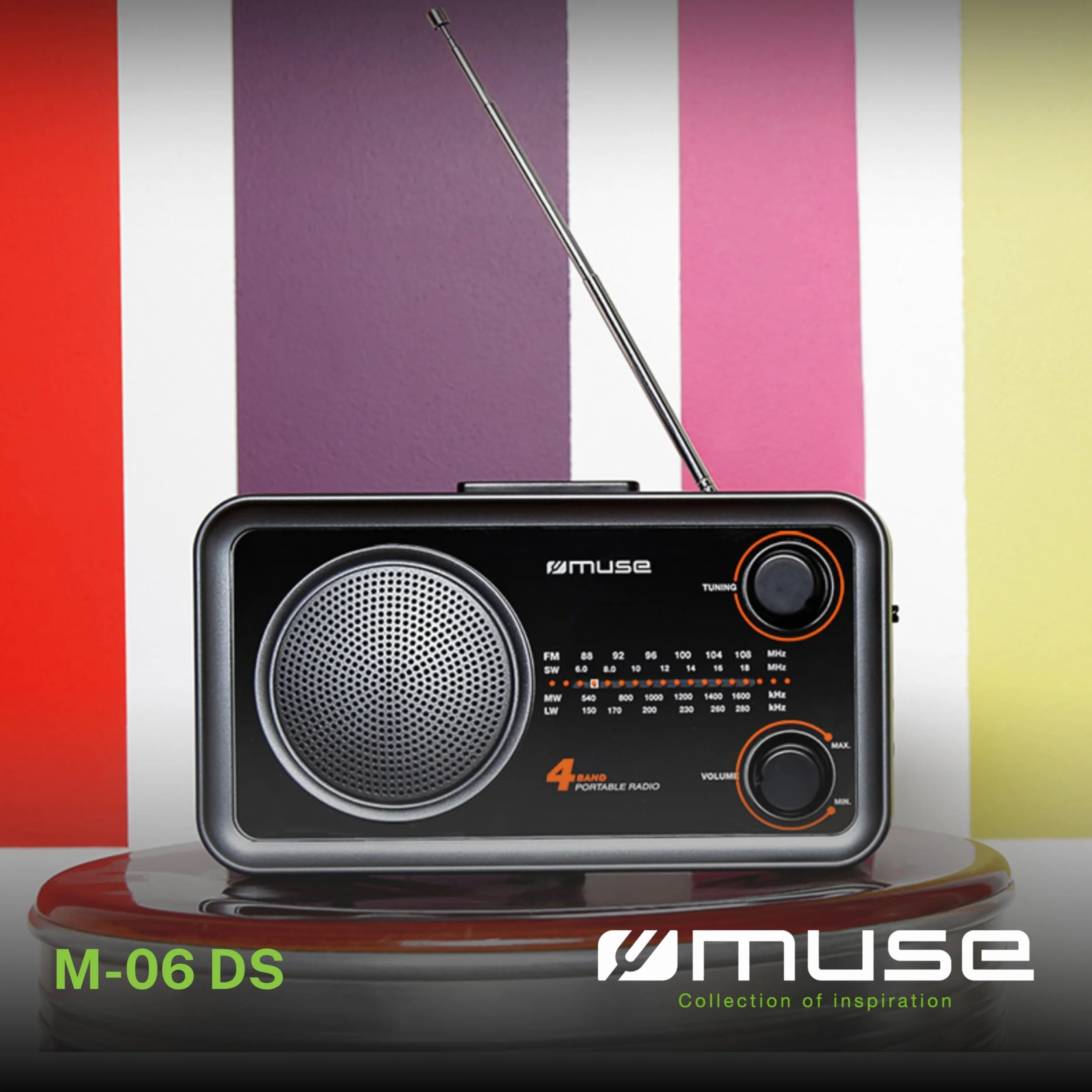 Muse M-06 DS radio kuchenne (FM, MW) radio, zasilanie sieciowe i bateryjne, AUX-In do telefonu komórkowego, czarne