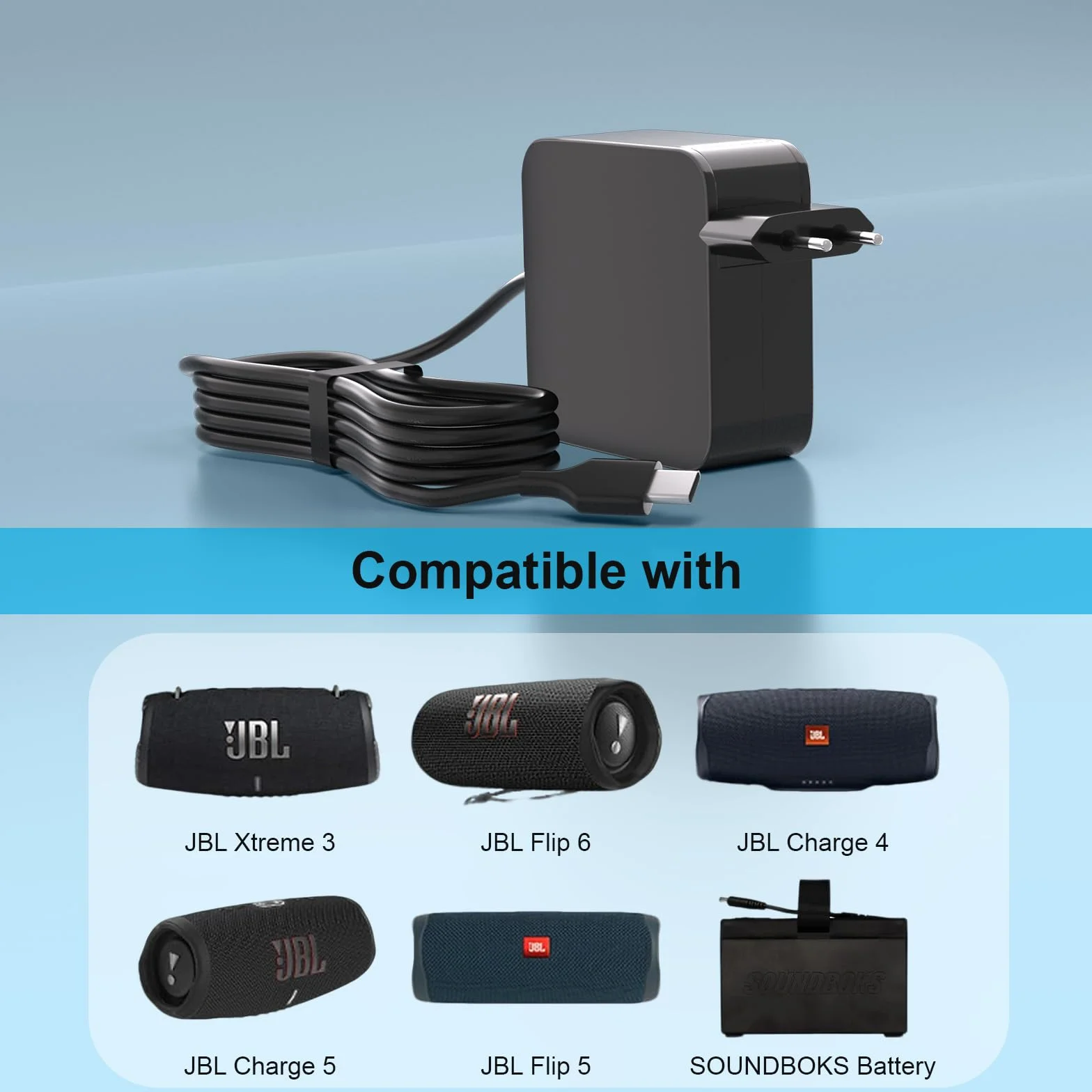 65W ładowarka USB C do JBL Extreme 3 4, ładowanie 4/5/6, Flip 5/6/7, puls 4/5, klip 4/5, GO 3/4, głośnik Bluetooth typu C PD szybkie ładowanie Adapter zasilania