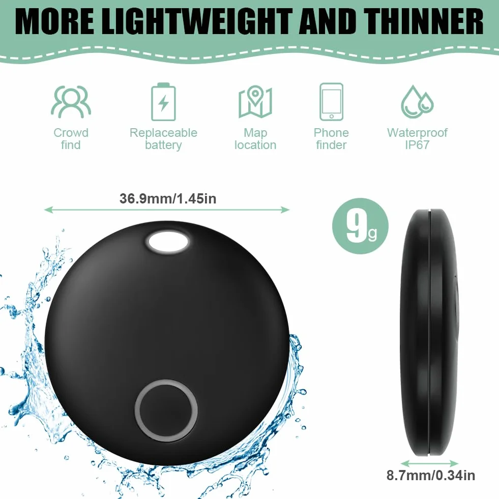 Ainiv 4 szt. Smart Tag, tracker Tag kompatybilny z Apple Find My (tylko iOS), IP67 wodoodporny lokalizator kluczy, zasięg do 50 m, wyszukiwanie przedmiotów dla zwierząt, klucze, bagaż, walizka
