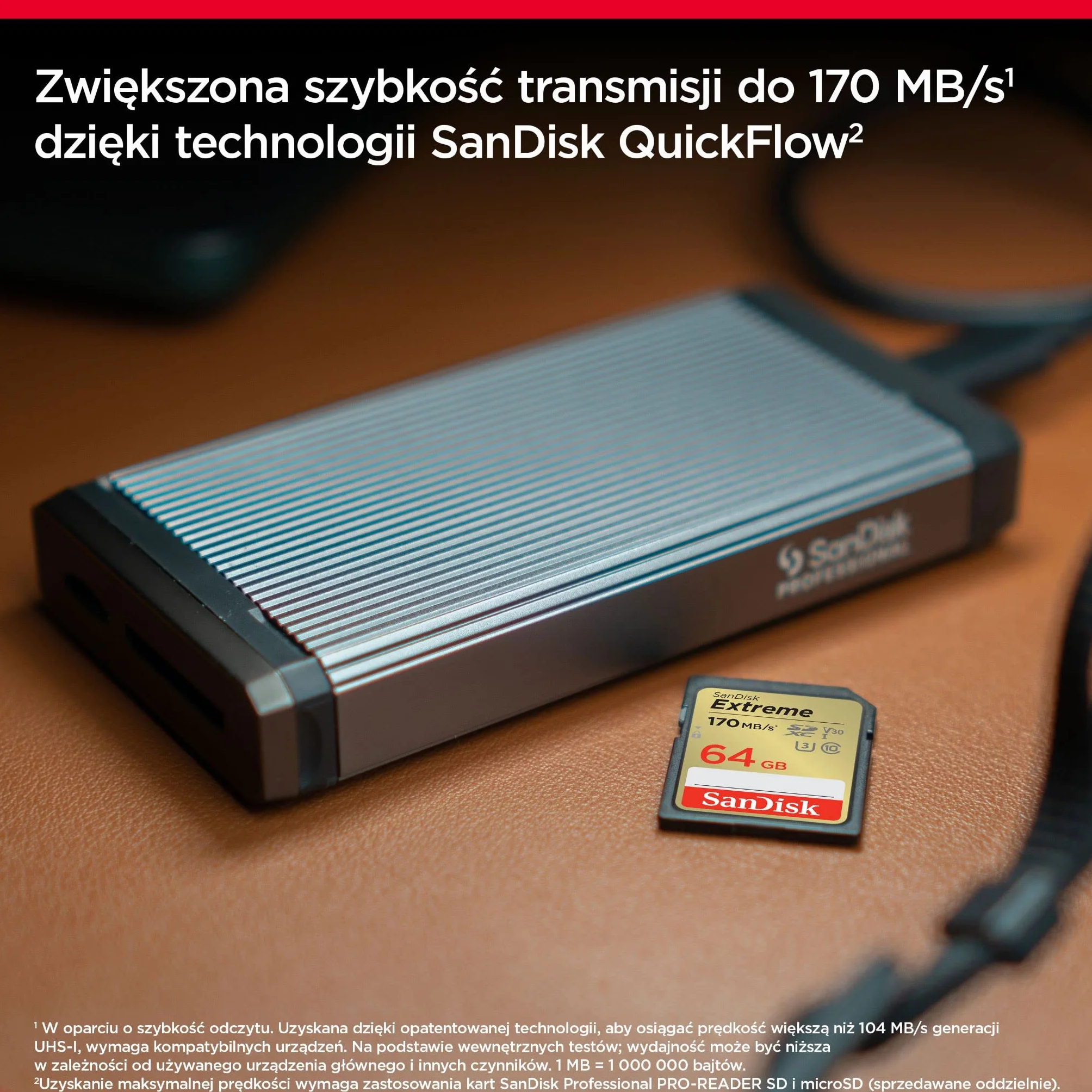 Sandisk SDSDXV2-064G-GNCIN Karta MicroSDXC Extreme Pro 64 GB, Czarny