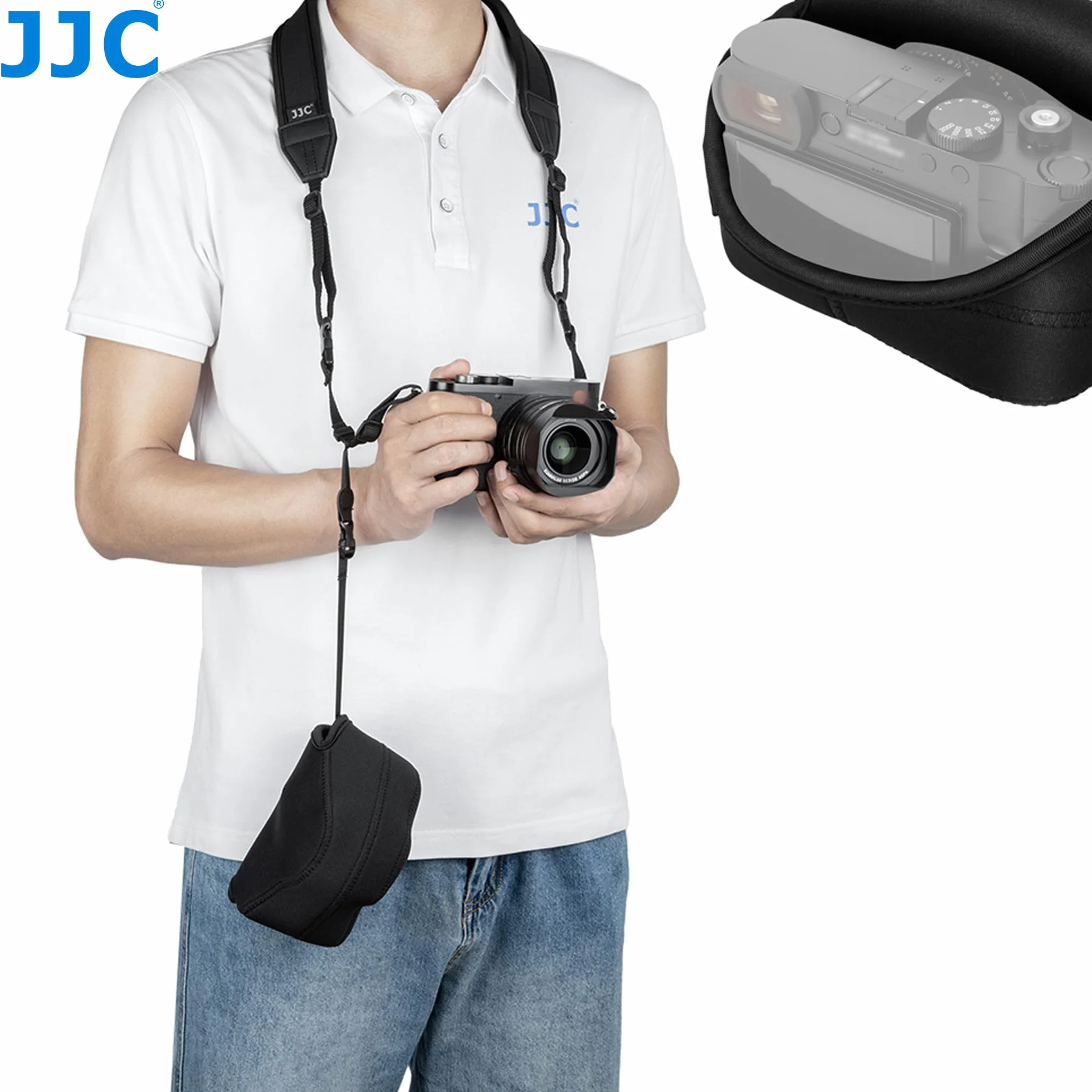 JJC Neoprenowe Etui Na Aparat Canon EOS R7 i R10 z RF-S 18-45 mm f/4,5-6,3 Obiektywem STM, Pasuje Do Kompaktowych Aparatów o Rozmiarze 130x75x100 mm (5,1 x 2,9 x 3,9), Czarne