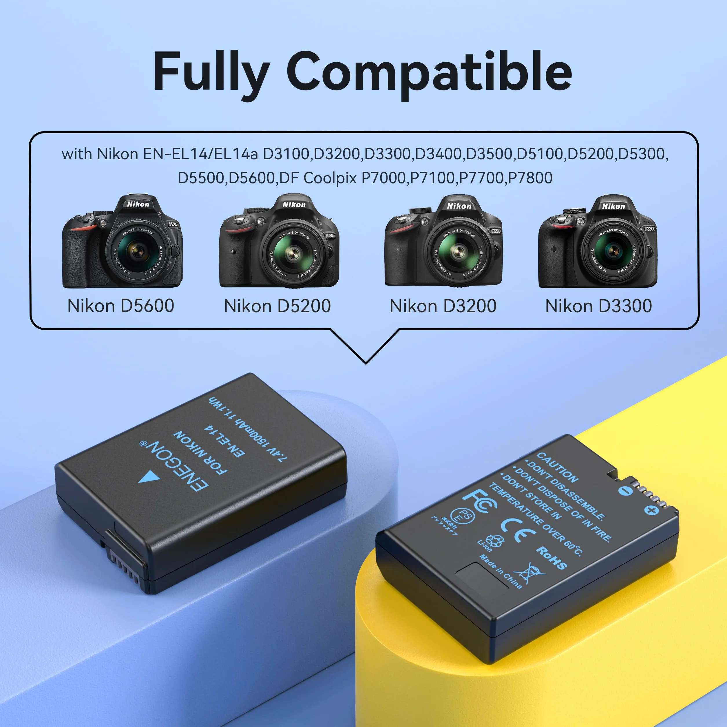 ENEGON EN-EL14/EL14a akumulator zamienny i ładowarka Smart LED Dual USB do Nikon Coolpix P7000, P7100, P7700, P7800, P8000 DSLR D3100, D3200, D3300, D3400, D5100, D5500