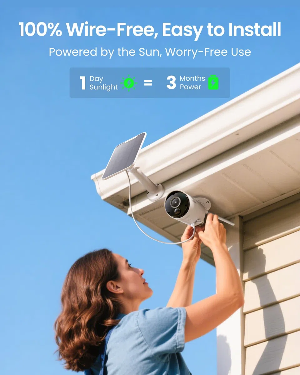 Reolink Kamera monitorująca, bezprzewodowa kamera solarna WLAN do użytku na zewnątrz z wykrywaniem PIR i KI, 2,4 GHz Wi-Fi, noktowizor na podczerwień, poklatkowy, 2-drożne audio, odporna na warunki