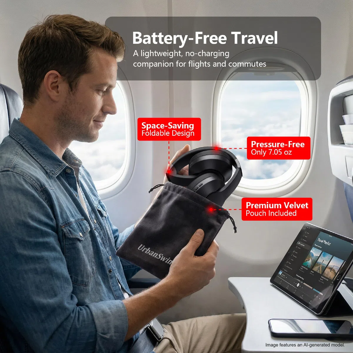 URBAN SWING W2 Słuchawki USB C, przewodowe nauszne, adapter AUX Plus USB-C 3,5 mm, przewodowy zestaw słuchawkowy z mikrofonem, wytrzymały, bardzo długi kabel o długości 1,5 m, do konsol do gier
