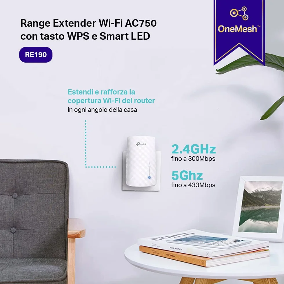 TP-Link RE190 Wzmacniacz zasięgu Wi-Fi AC750 Dual Band 2.4GHz 5GHz