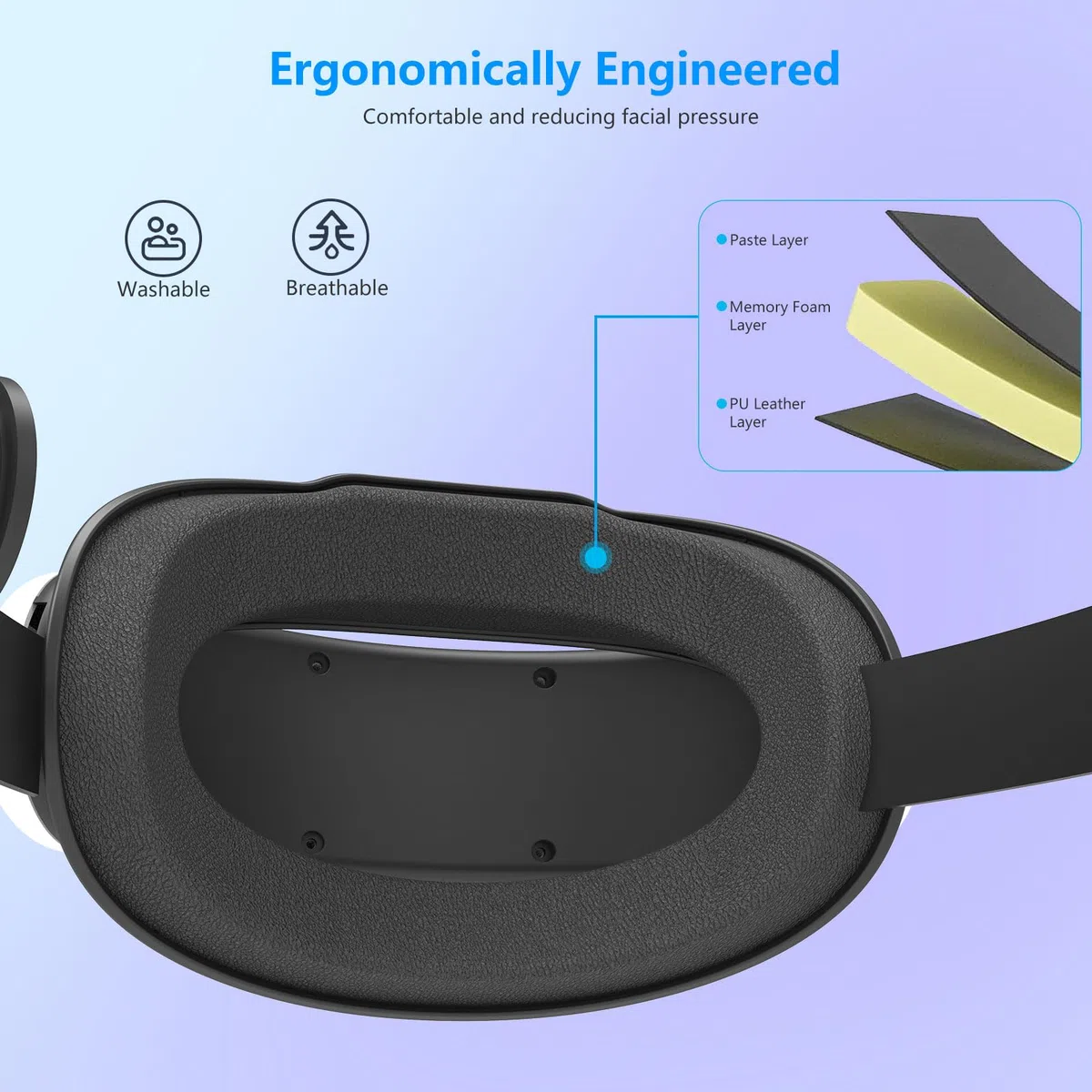 Miękkie i wygodne nakrycie głowy do Oculus/Quest3/3S, regulowana i trwała elastyczna taśma, podwójne pokrętła minimalizujące nacisk głowy i zwiększają równowagę, idealne do intensywnych przygód VR