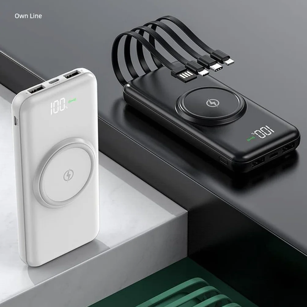 Alarm o dużej pojemności jest dostarczany z czteroprzewodowym power bankiem 20 000 mAh Telefon komórkowy o dużej pojemności Wygodny zasilacz mobilny (Color : Green, Size : 10000mAh)
