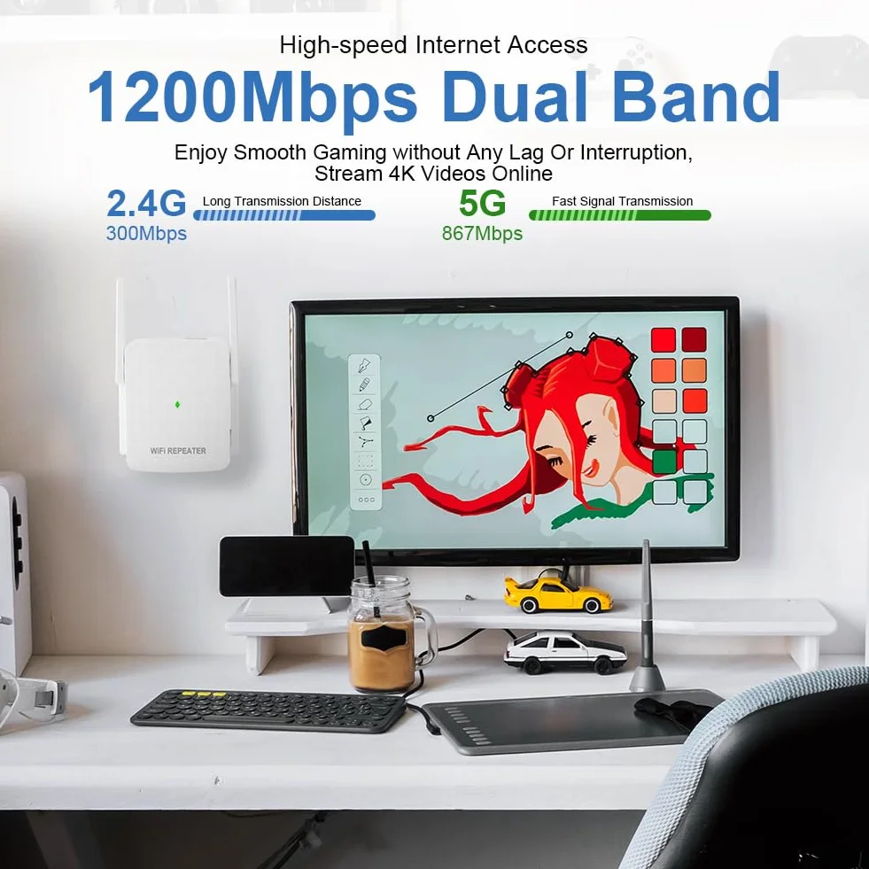 Flintronic 2025 Najnowszy wzmacniacz WiFi WLAN, potężny repeater WiFi, wzmacniacz internetowy z portem Ethernet, szybka konfiguracja, wtyczka UE