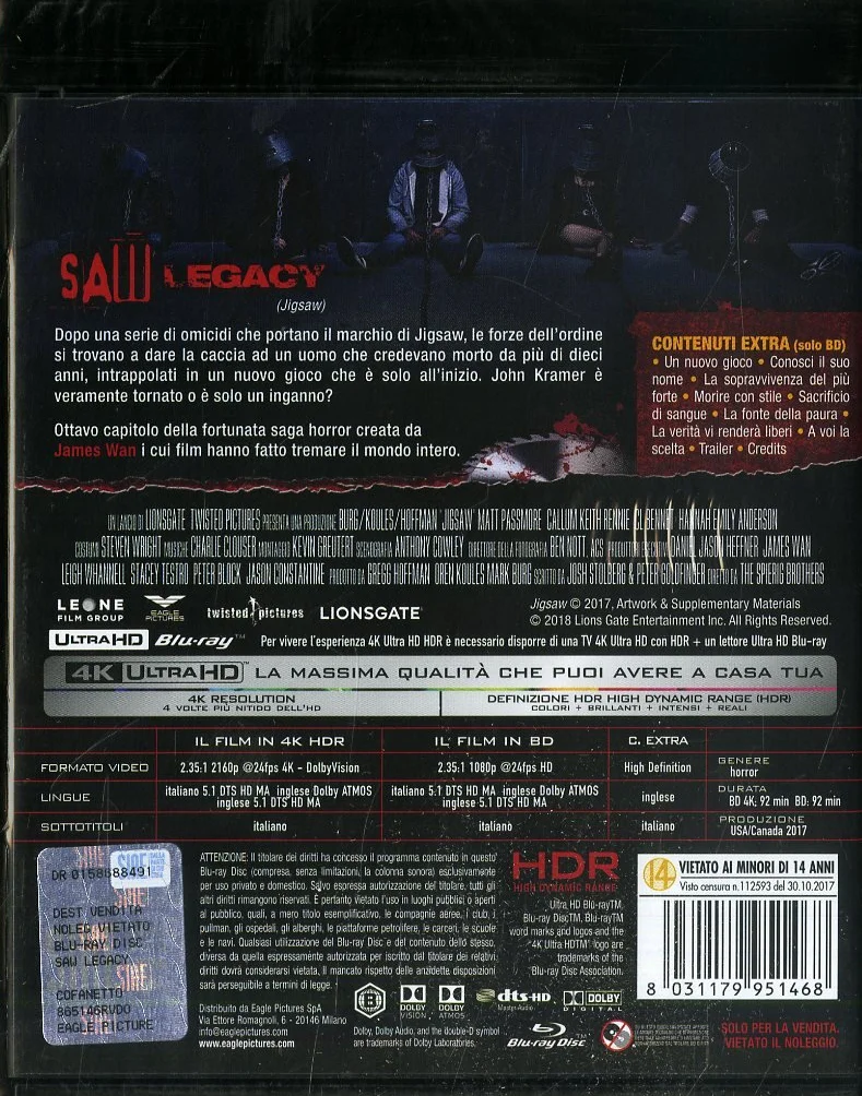 Saw: Legacy (4K+Br) ( Con Card Tarocco)
