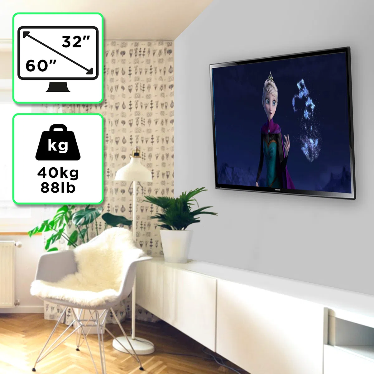 Duronic TVB123M Uchwyt ścienny do TV 32 - 60" o niskim profilu | montaż telewizora blisko ściany | uniwersalny | uchylny | maksymalny udźwig 40 kg | maksymalna VESA 600 x 400 | rozszerzalny uchwyt