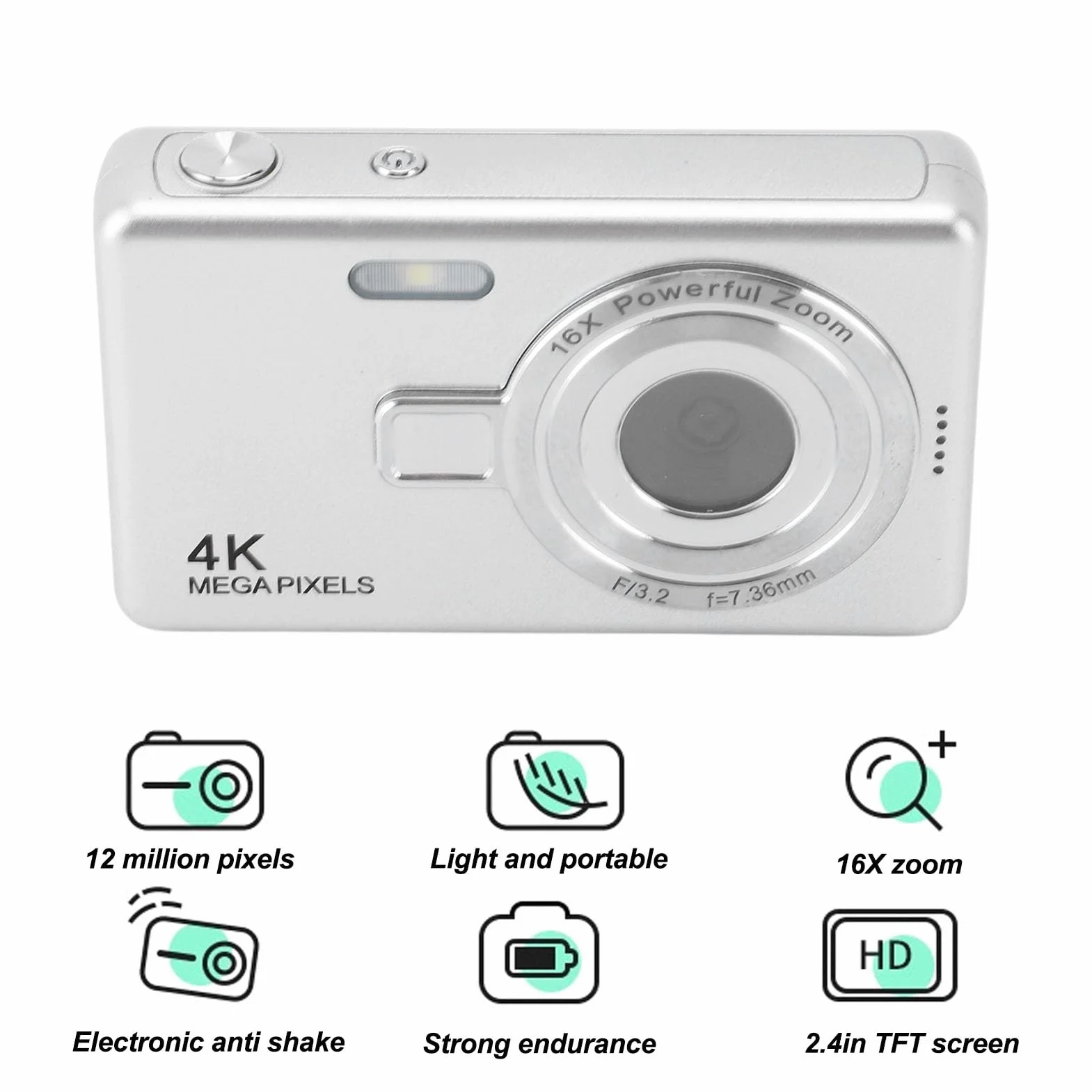 Aparat Cyfrowy 1080P FHD 50 MP 16-krotny Zoom Cyfrowy Ekran TFT 2,4 Cala Kompaktowy
