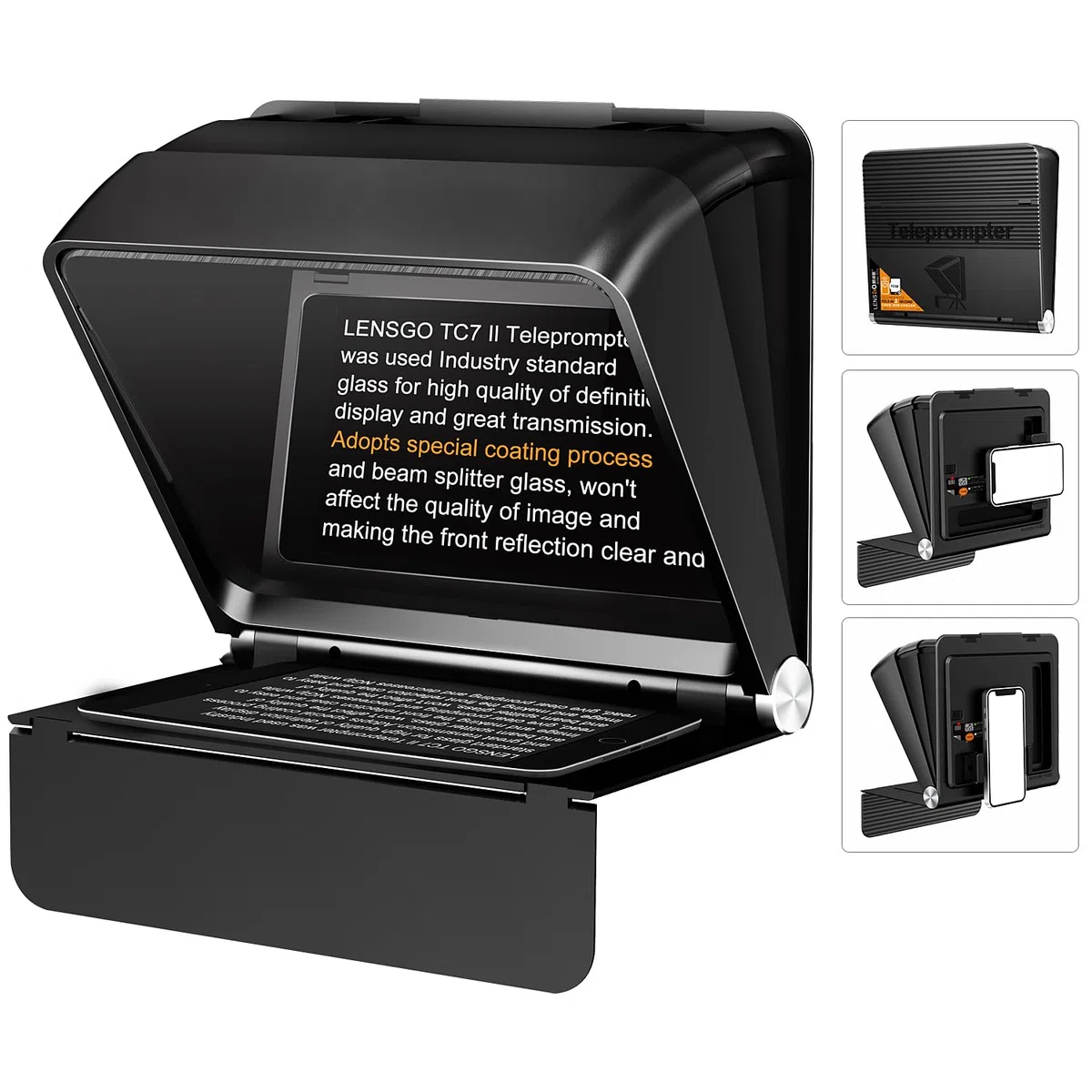 LENSGO Teleprompter do iPhone'a, iPada, smartfona, 7,9 cala, mini przenośny podajnik z pilotem zdalnego sterowania, aplikacja kompatybilna z systemem iOS/Android dla YouTube, Zoom, Twitch, nauczania