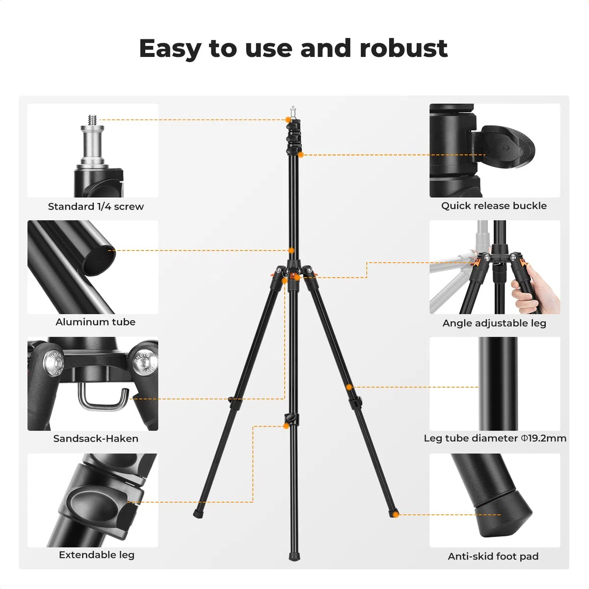 K&F CONCEPT Wysuwany stojak fotograficzny, regulowany aluminiowy statyw 2 m ze śrubą 1/10.2 cm, dwustronny przenośny statyw oświetleniowy studyjny do oświetlenia stroboskopowego / kamer internetowych