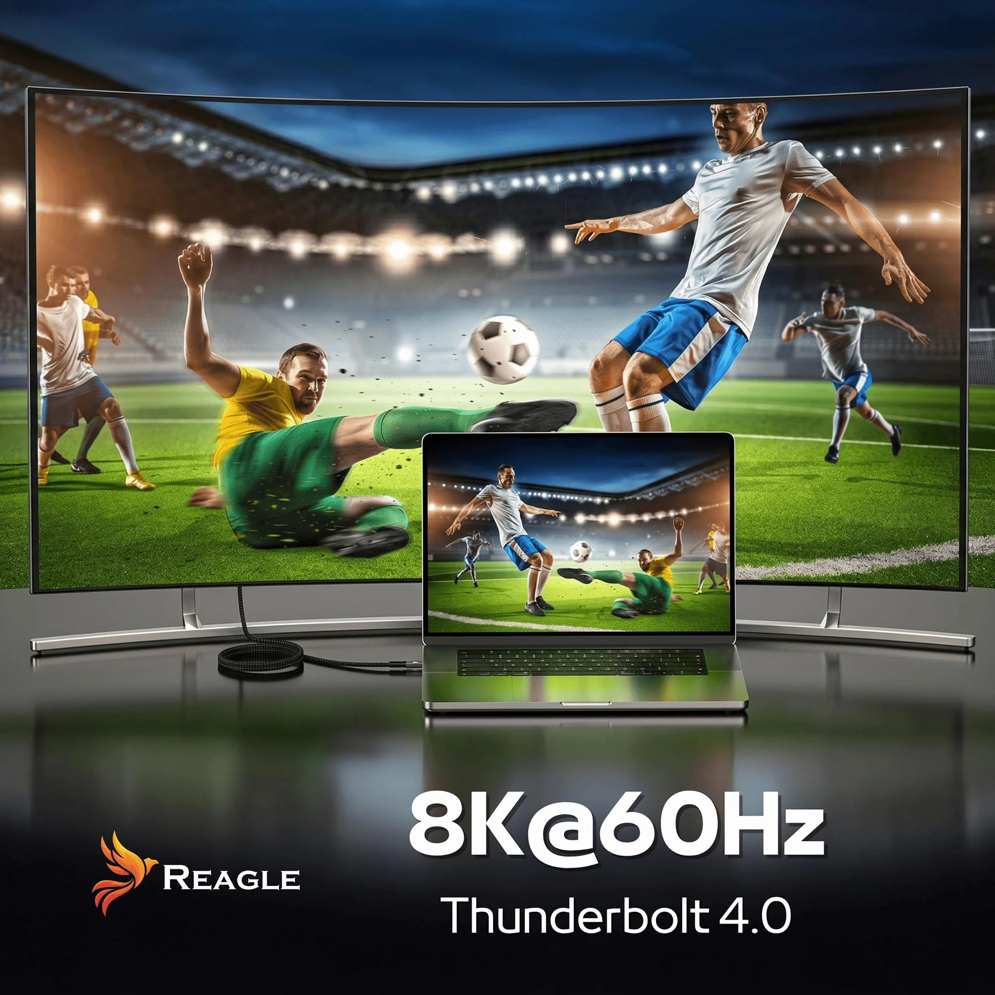 Reagle Kabel Thunderbolt 4 USB-C Do USB-C 2M, 40 Gbit/s, Power Delivery 100 W, 8K 60 Hz, 4K 120 Hz, Kompatybilny Z MacBook Pro/Air, iPhone 17/16, iMac, USB4, Thunderbolt 3, Monitor, Dock, SSD