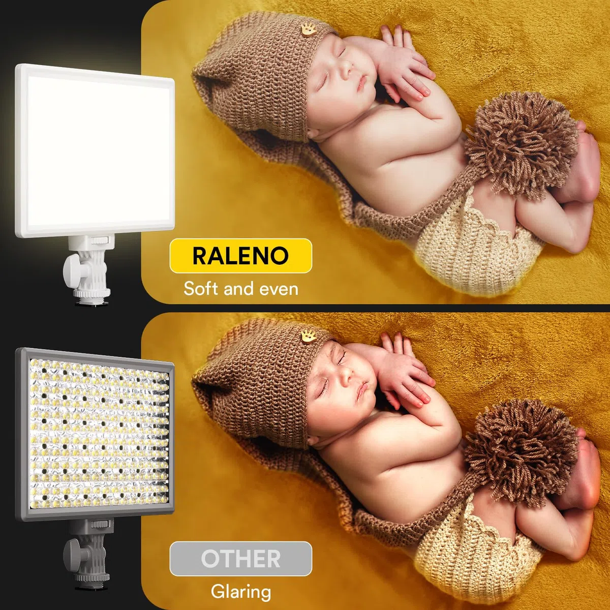 RALENO Lampa wideo 116 LED, 12 W, 600 lx, lampa wideo z mini statywem i wbudowanym akumulatorem 4000 mAh, CRI95+ 3200-5600 K, światło wideo USB do YouTube TikTok Zoom, fotografia, konferencje,