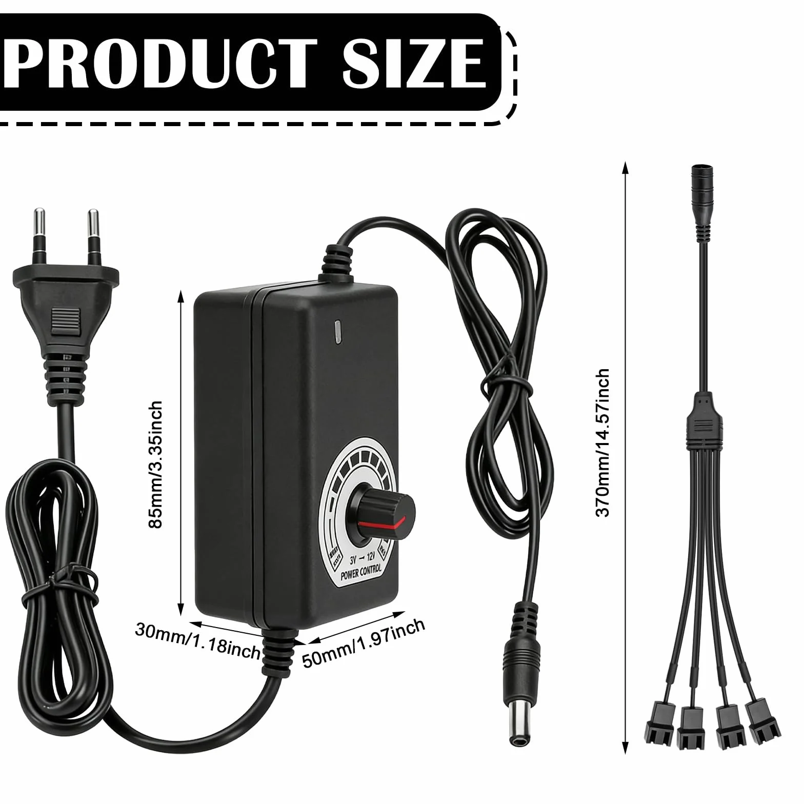 Regulator prędkości obrotowej wentylatora PWM DC 3-12 V Step up 100-240 V AC 1-4 PC Fan Adapter