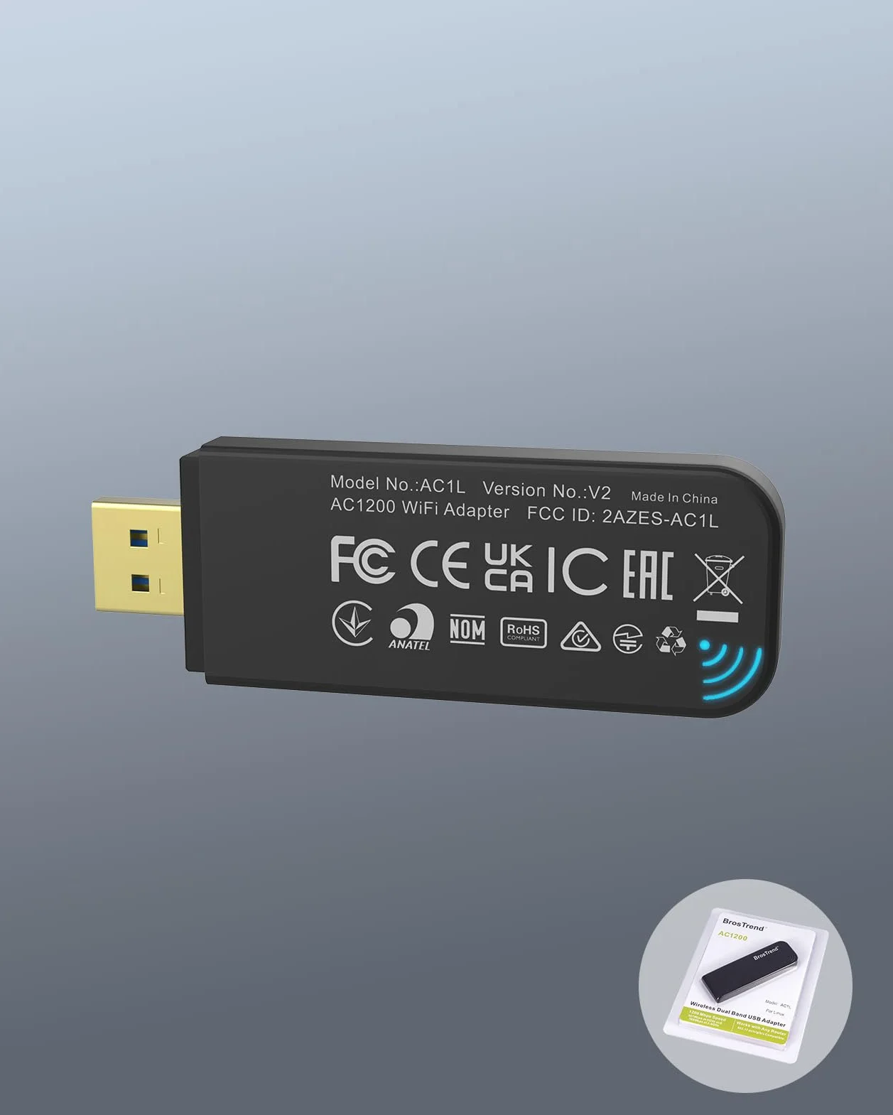 BrosTrend Linux USB WLAN Stick AC1200 dla Ubuntu, Mint, Kali, Debian, Kubuntu, Mate, Zorin, PureOS, Raspberry Pi 2+, Windows 11, USB 3.0 PC, Dual Band 5 GHz/867 Mb/s + 2,4 GHz/ 300 Mb/s
