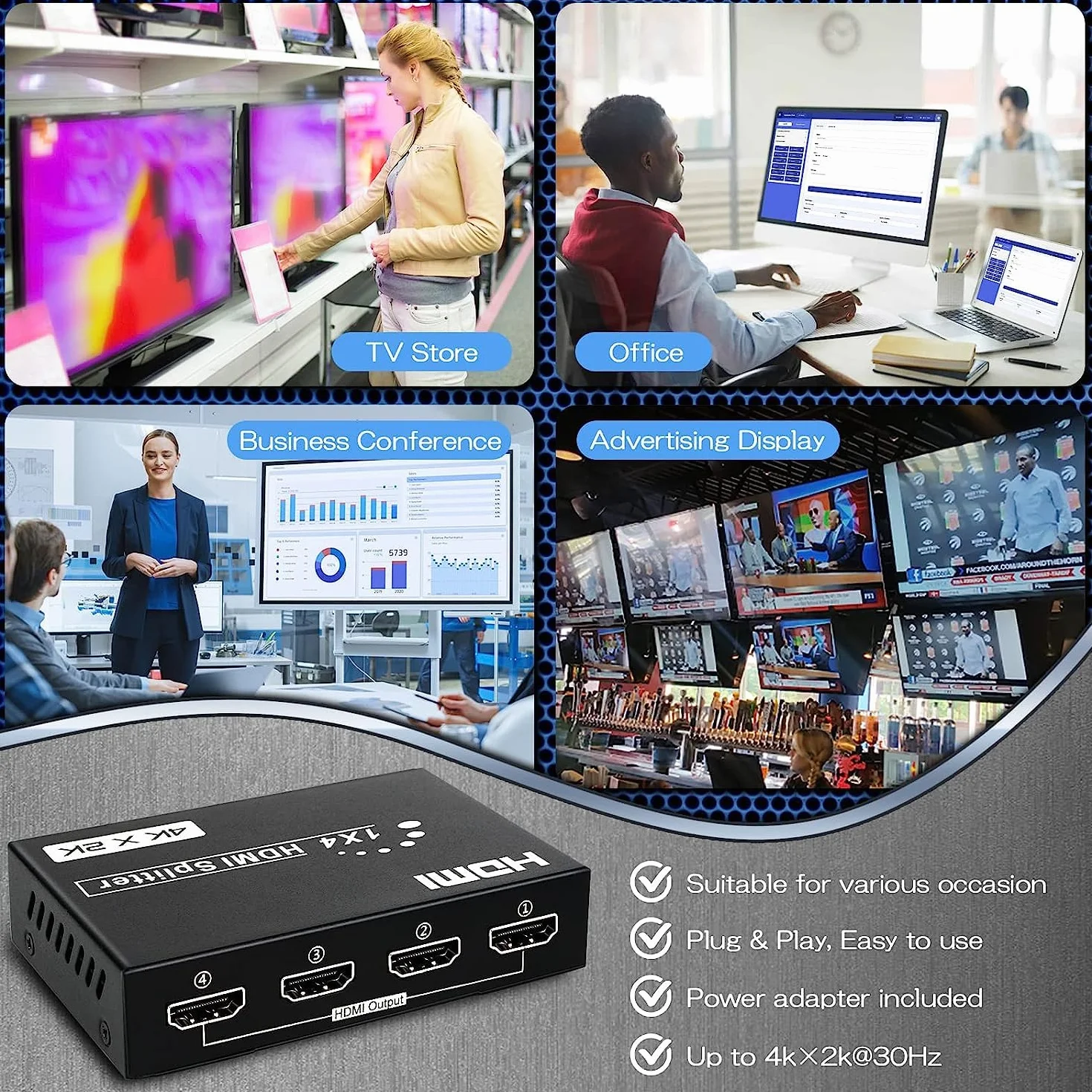 Rozdzielacz HDMI 4K 1 w 4, obsługa 3D HDCP, kompatybilny z HDTV Xbox PS4