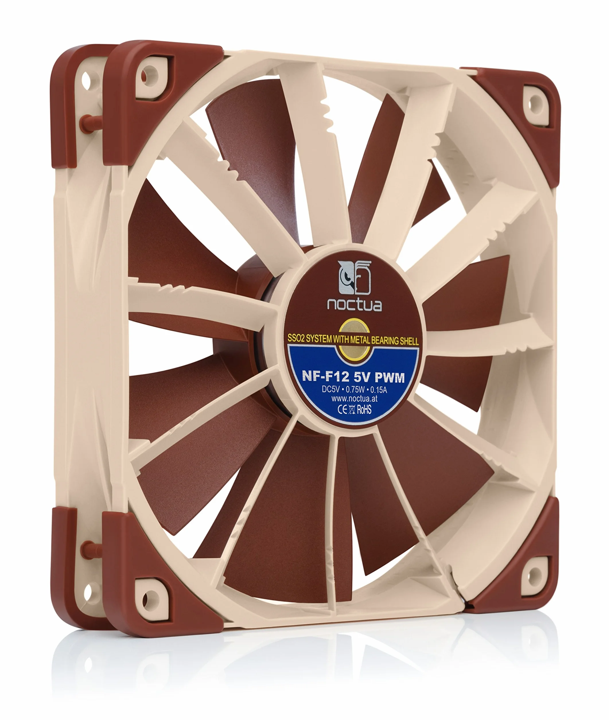 Noctua NF-F12 5V PWM, 4-Pinowy, Zasilany Napięciem 5 V Cichy Wentylator Klasy Premium z Adapterem do Zasilania Przez USB (120 mm, Brązowy)