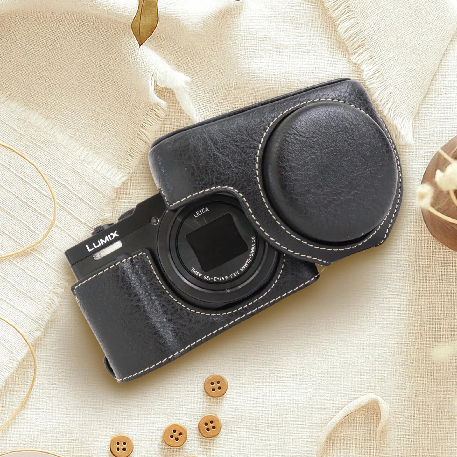 Etui ze Skóry PU do Panasonic Lumix DC-TZ99, Odporny na Zarysowania, Czarny