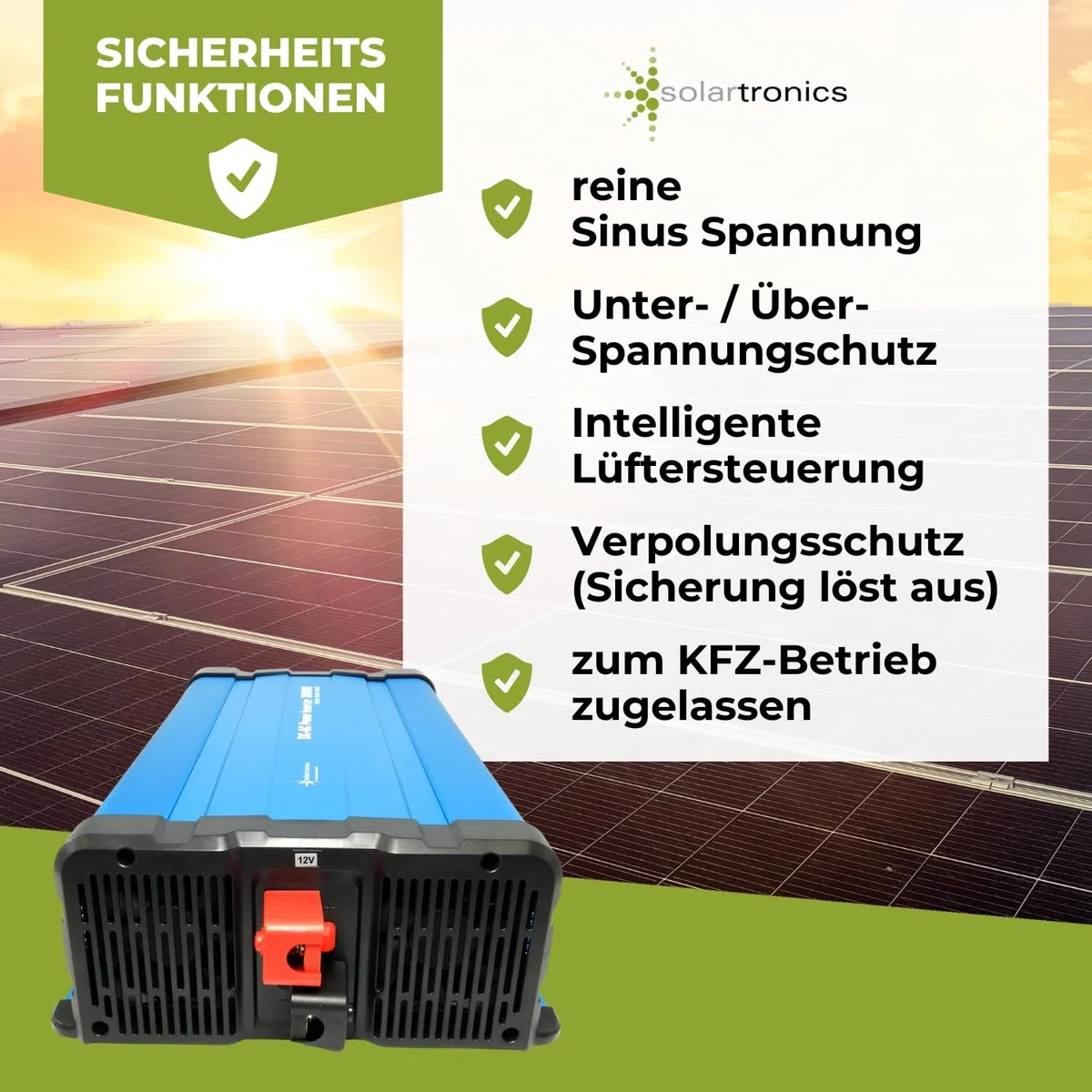 Solartronics Przetwornica napięcia FS3000DR 12V do 230V 3000 W czysty sinusoidalny pilot zdalnego sterowania opcjonalny falownik solarny - z radiem CRW88