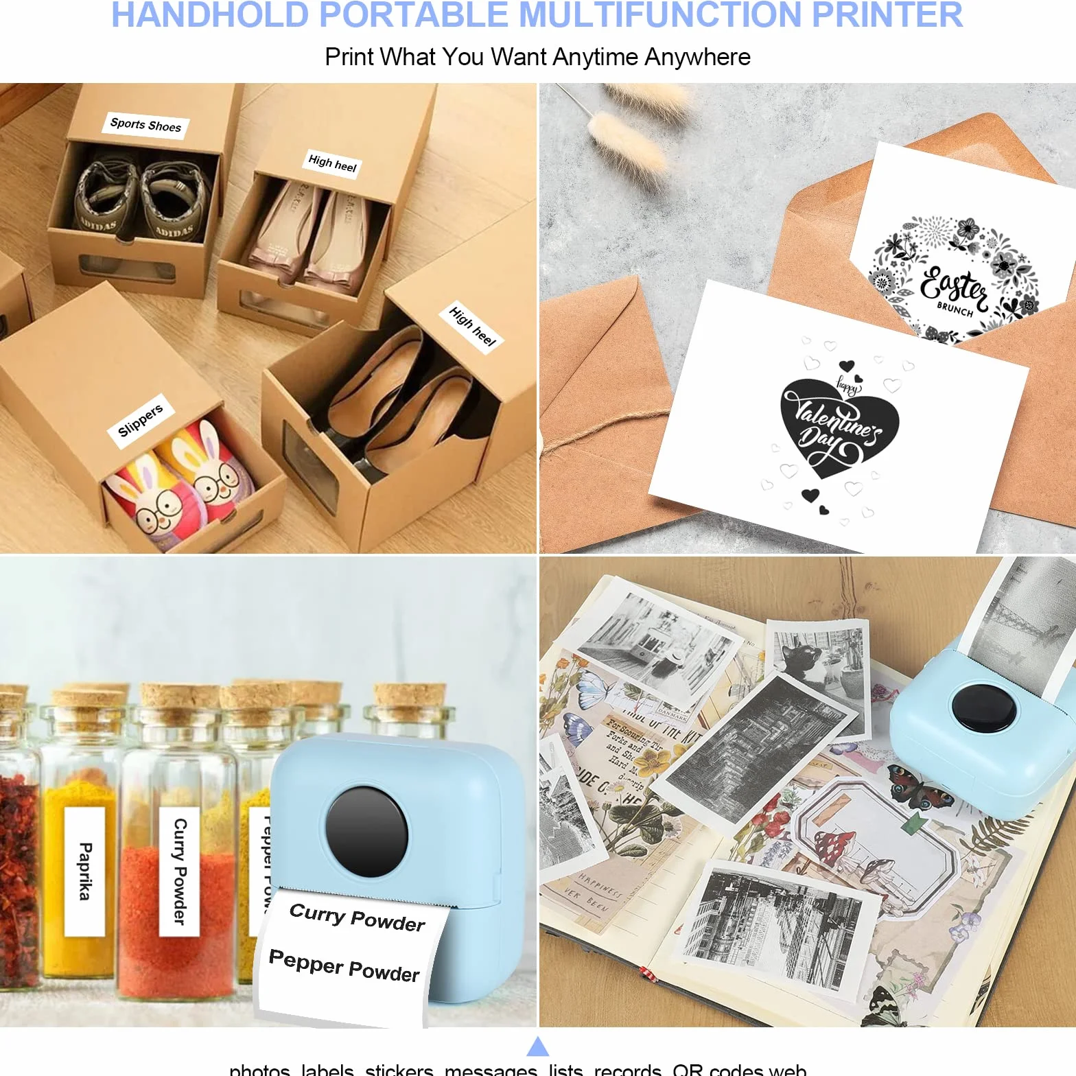 GuKKK Przenośna drukarka fotograficzna, mini bezprzewodowa drukarka fotograficzna, bezprzewodowa drukarka termiczna BT, drukarka do zdjęć, lista etykiet, do zdjęć, odbiór, notatki